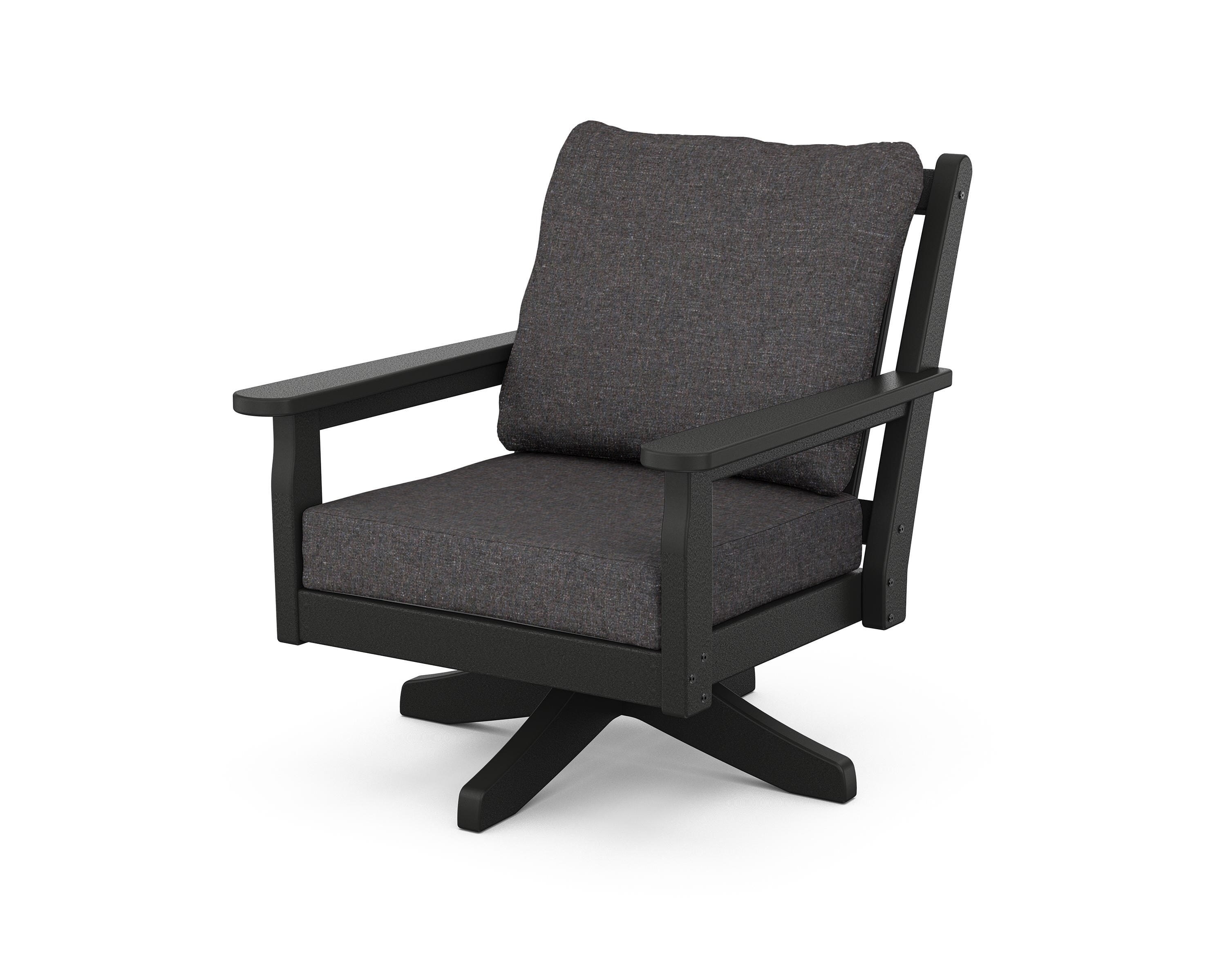 POLYWOOD Chippendale Deep Seating Swivel Chair in Black / Ash Charcoal