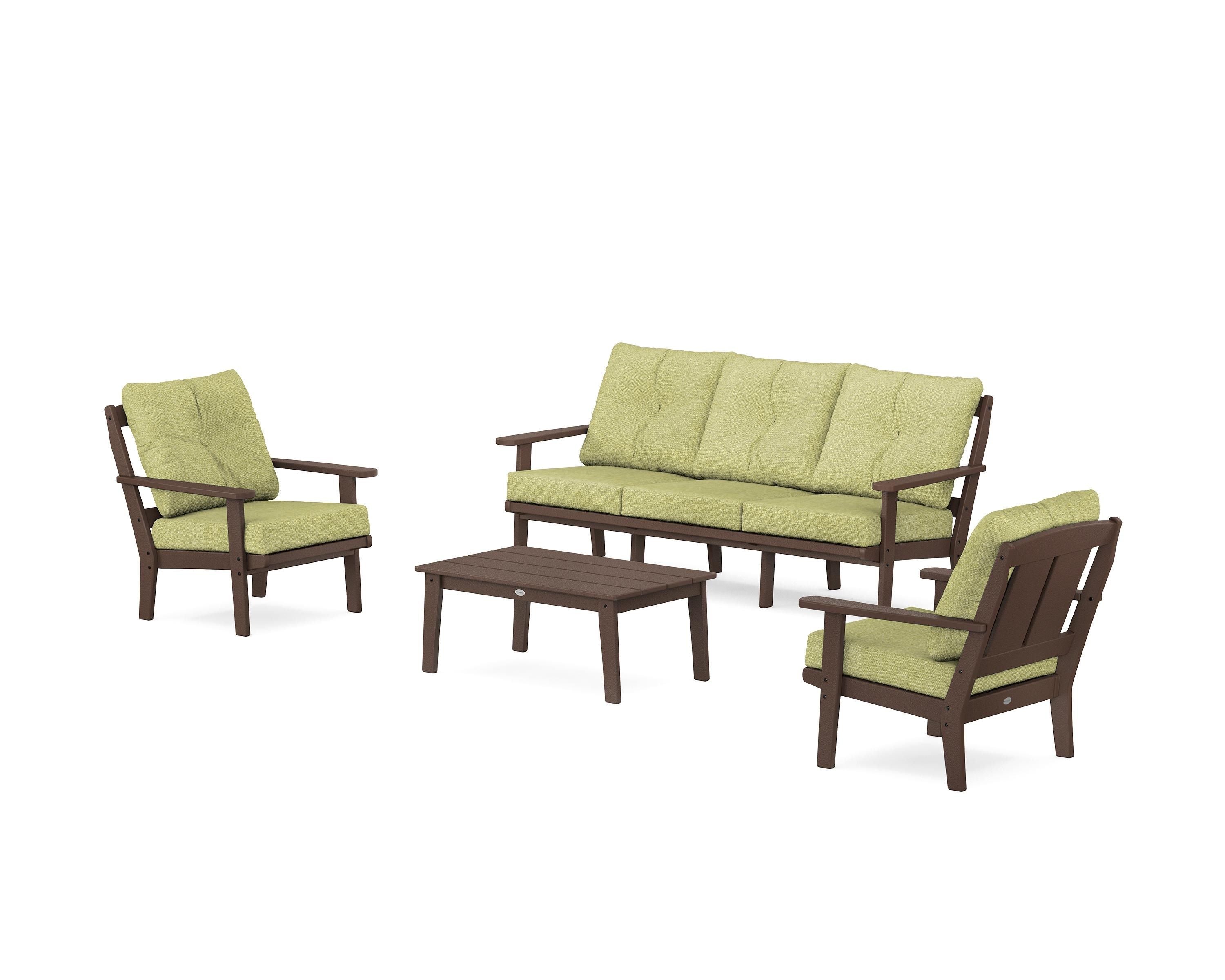 POLYWOOD Mission 4-Piece Deep Seating Set with Sofa in Mahogany / Chartreuse Boucle