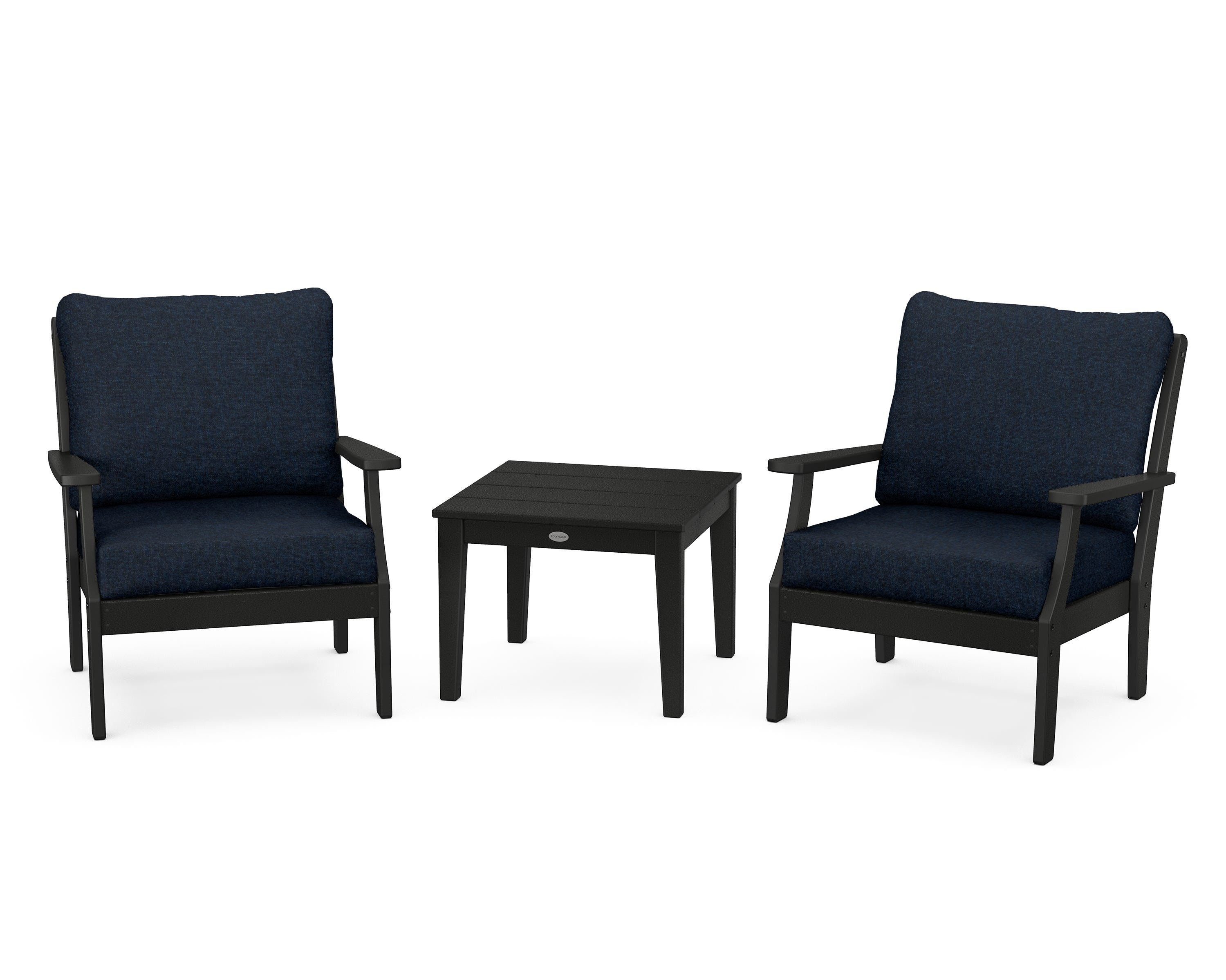 POLYWOOD Braxton 3-Piece Deep Seating Set in Black / Marine Indigo