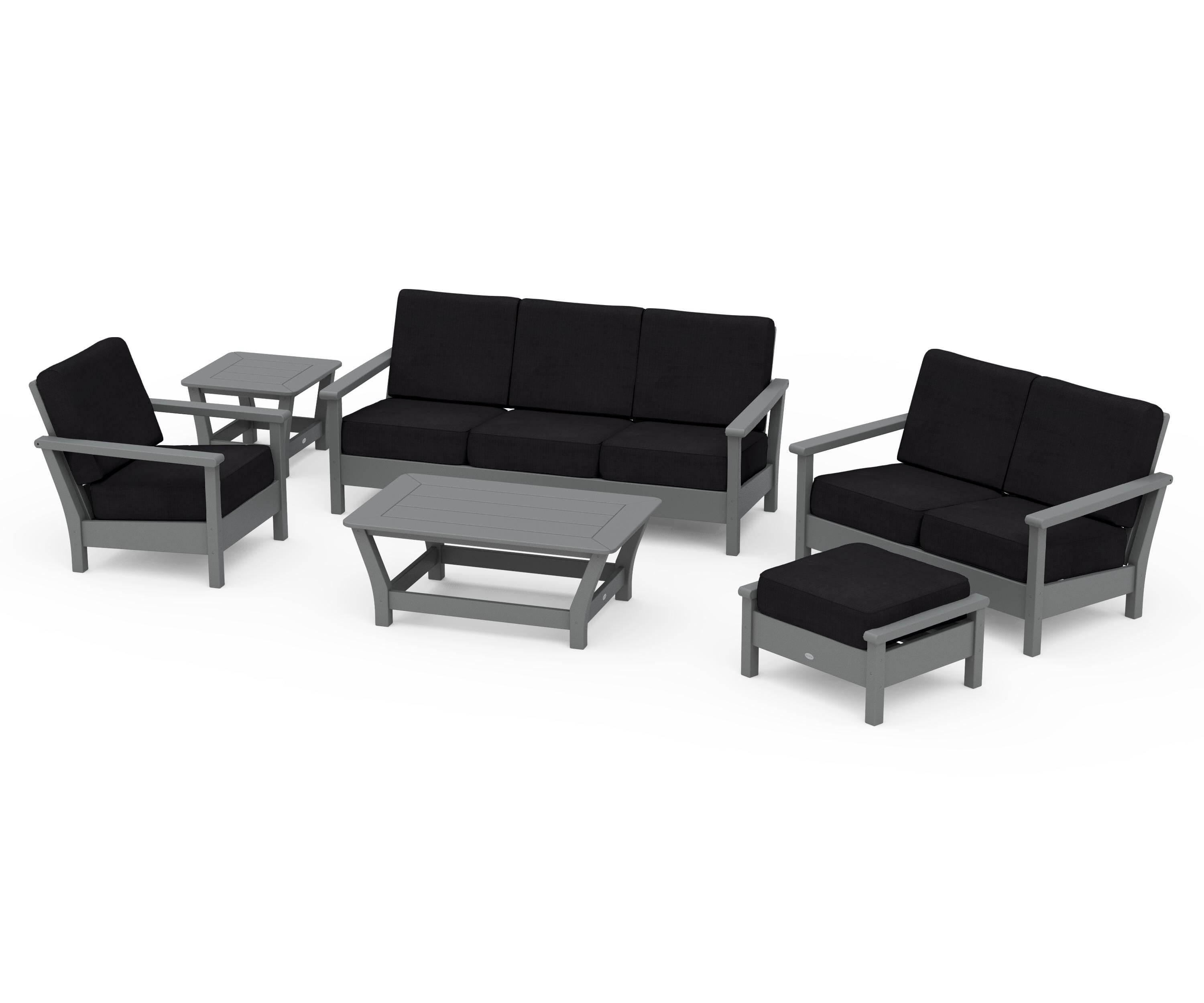 POLYWOOD Harbour 6-Piece Outdoor Living Set in Slate Grey / Midnight Linen