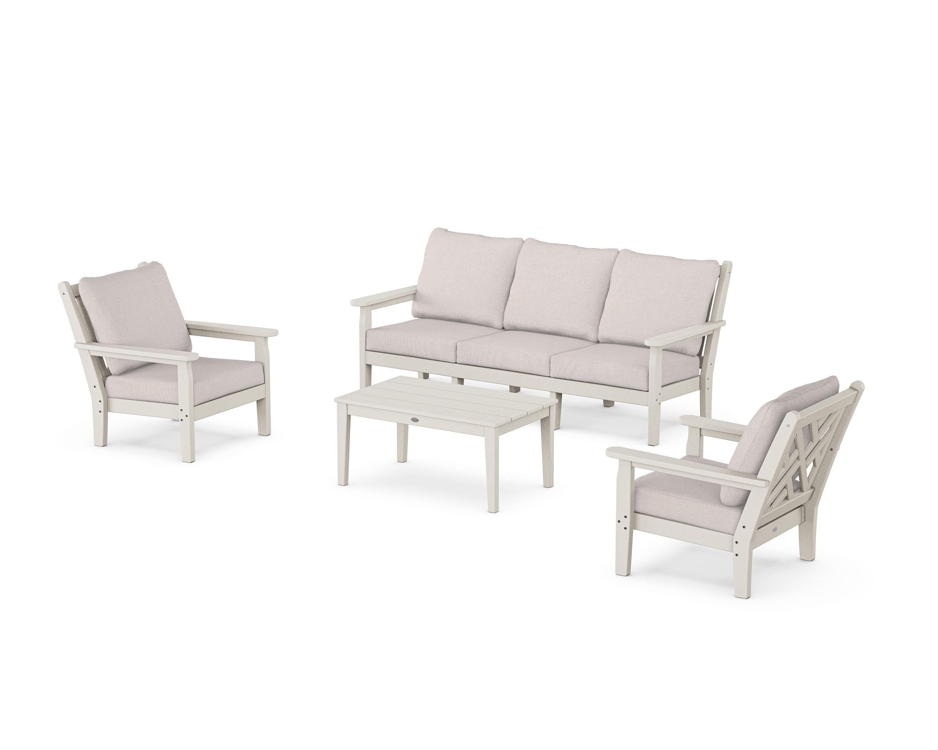 POLYWOOD Chippendale 4-Piece Deep Seating Set with Sofa in Sand / Dune Burlap