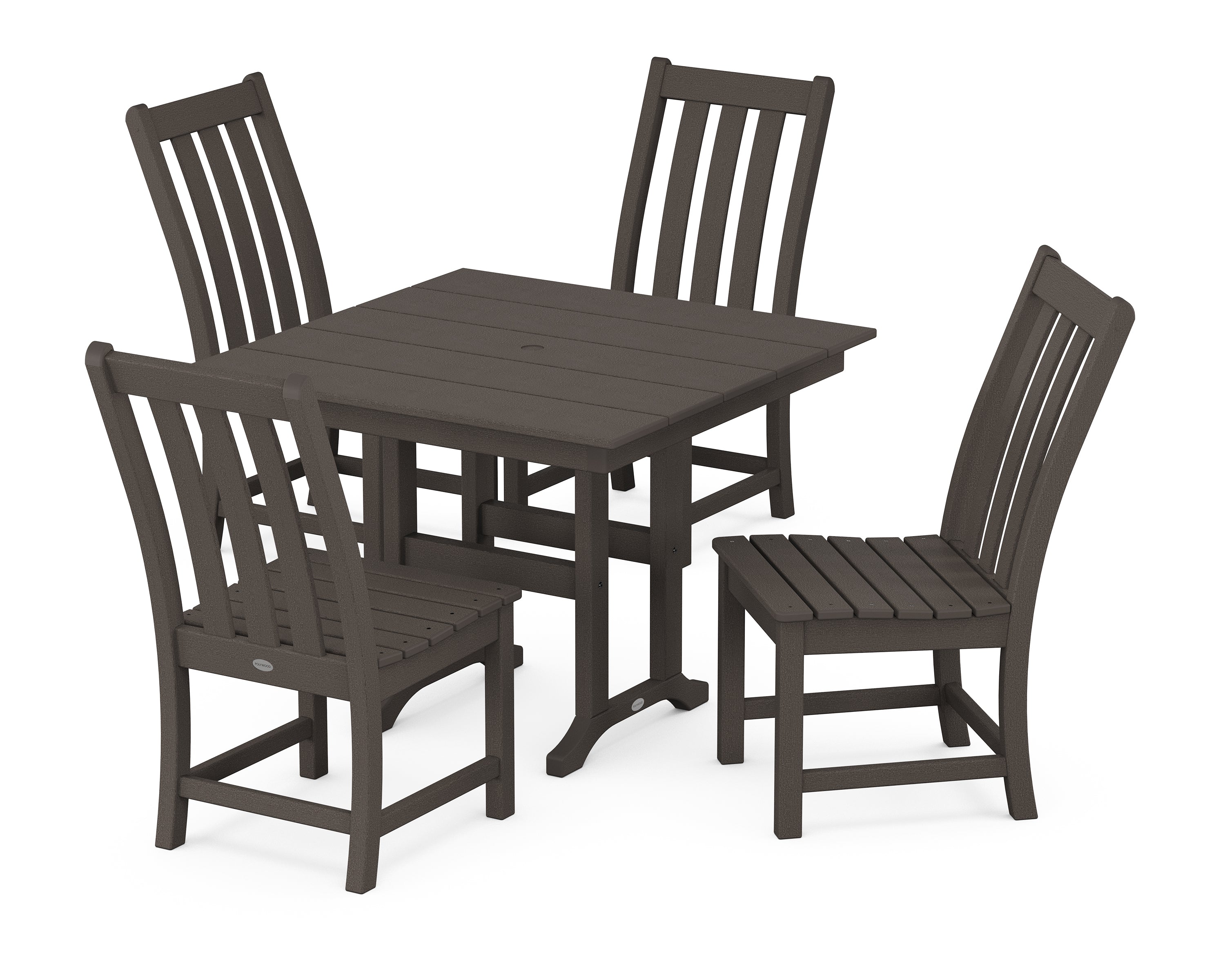 POLYWOOD® Vineyard Side Chair 5-Piece Farmhouse Dining Set in Vintage Coffee