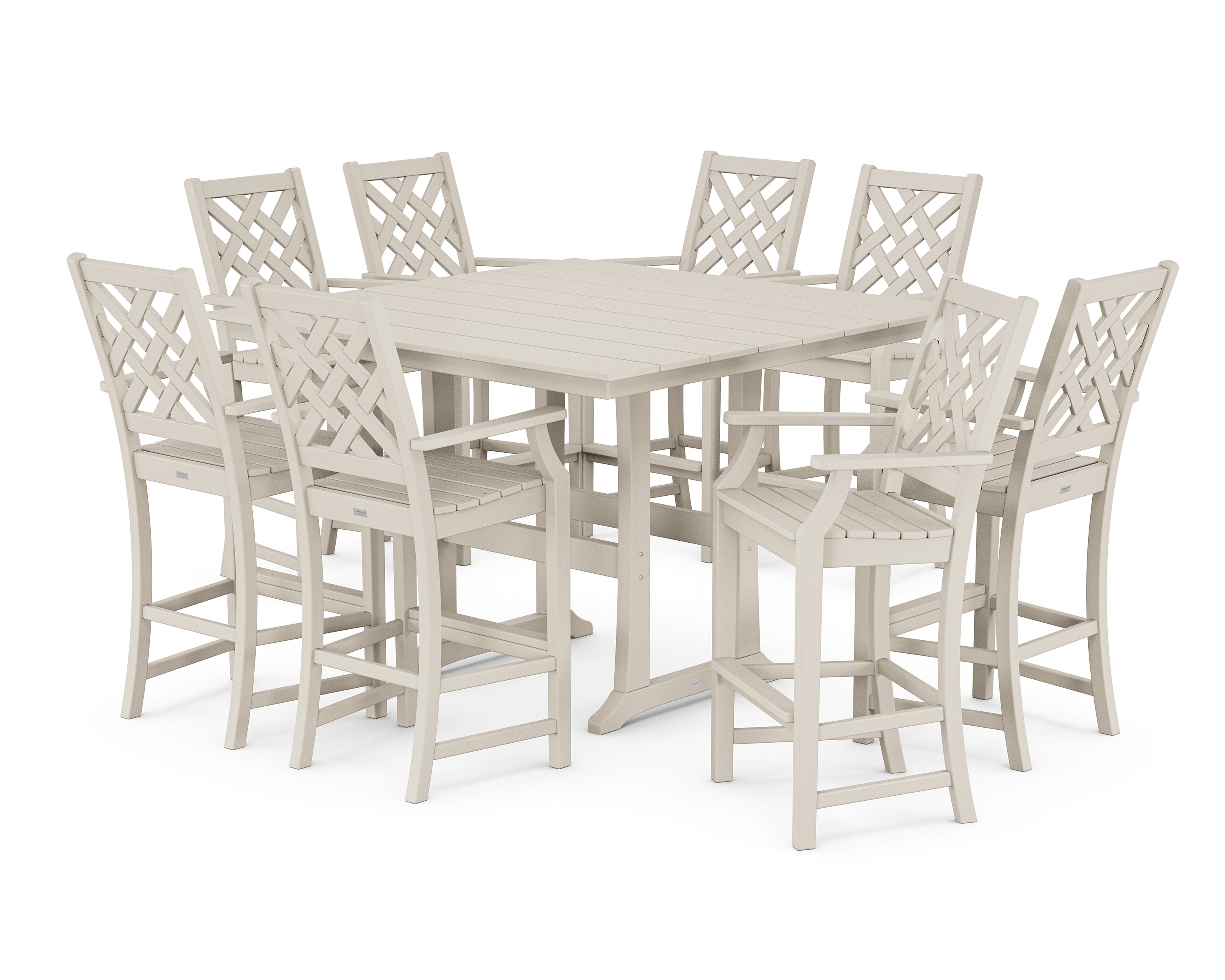 Country Living Wovendale 9-Piece Square Farmhouse Bar Set with Trestle Legs in Sand