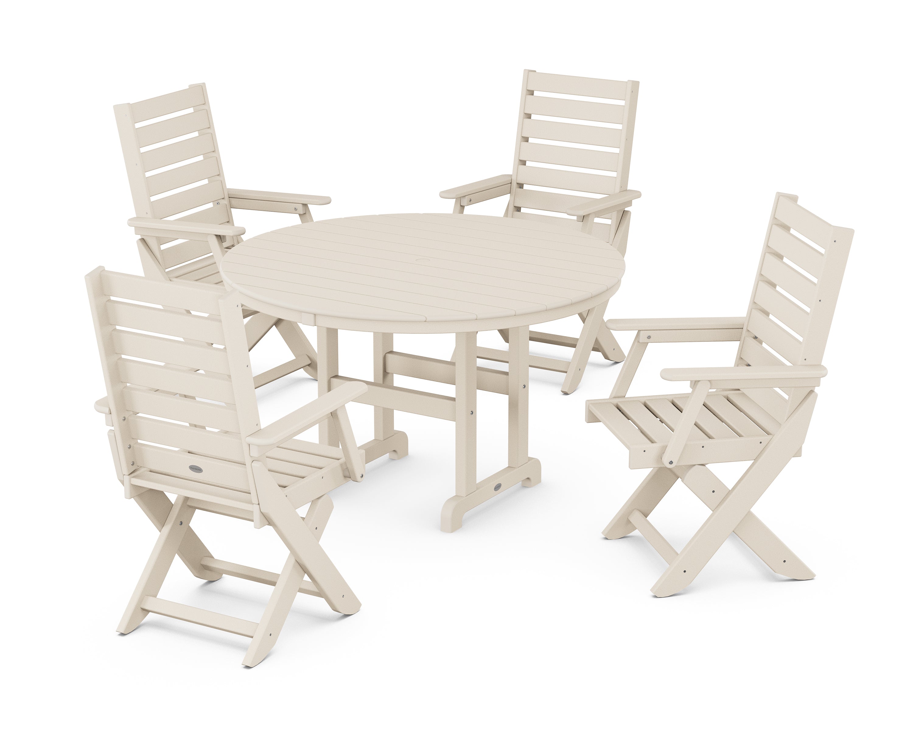 POLYWOOD® Captain Folding Chair 5-Piece Round Dining Set in Sand