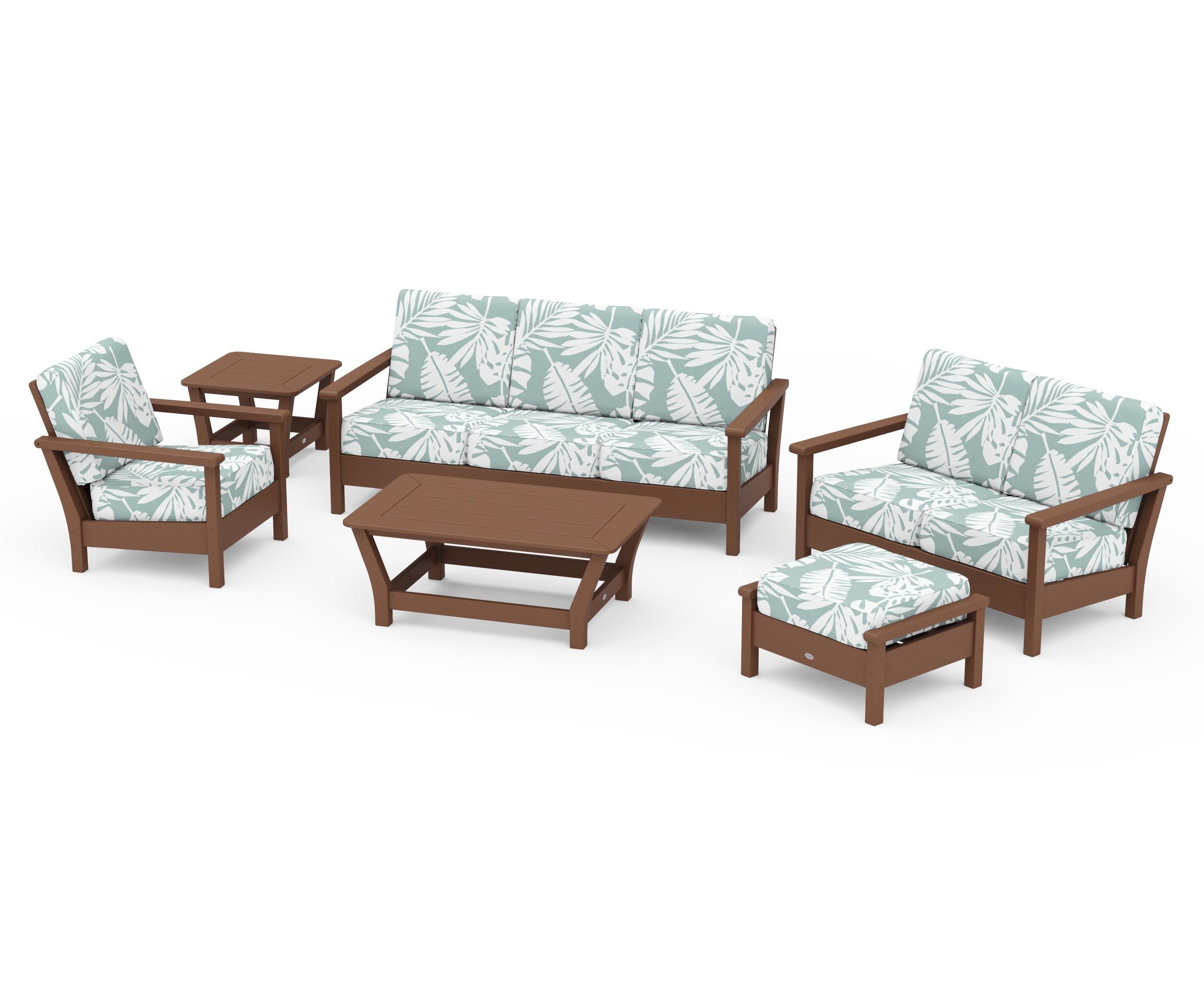 POLYWOOD Harbour 6-Piece Outdoor Living Set in Teak / Leaf Glacier Spa