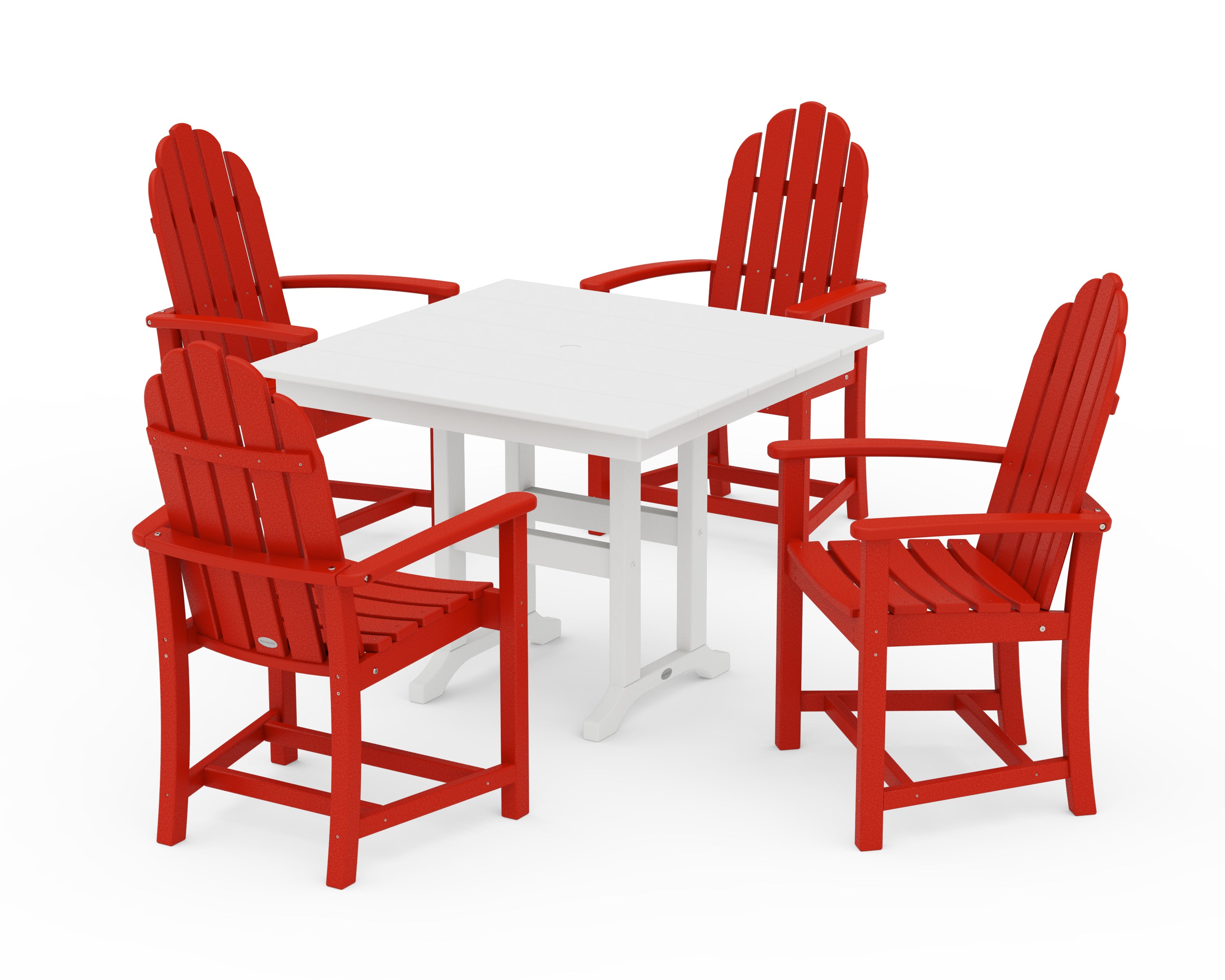 POLYWOOD Classic Adirondack 5-Piece Farmhouse Dining Set in Sunset Red / White