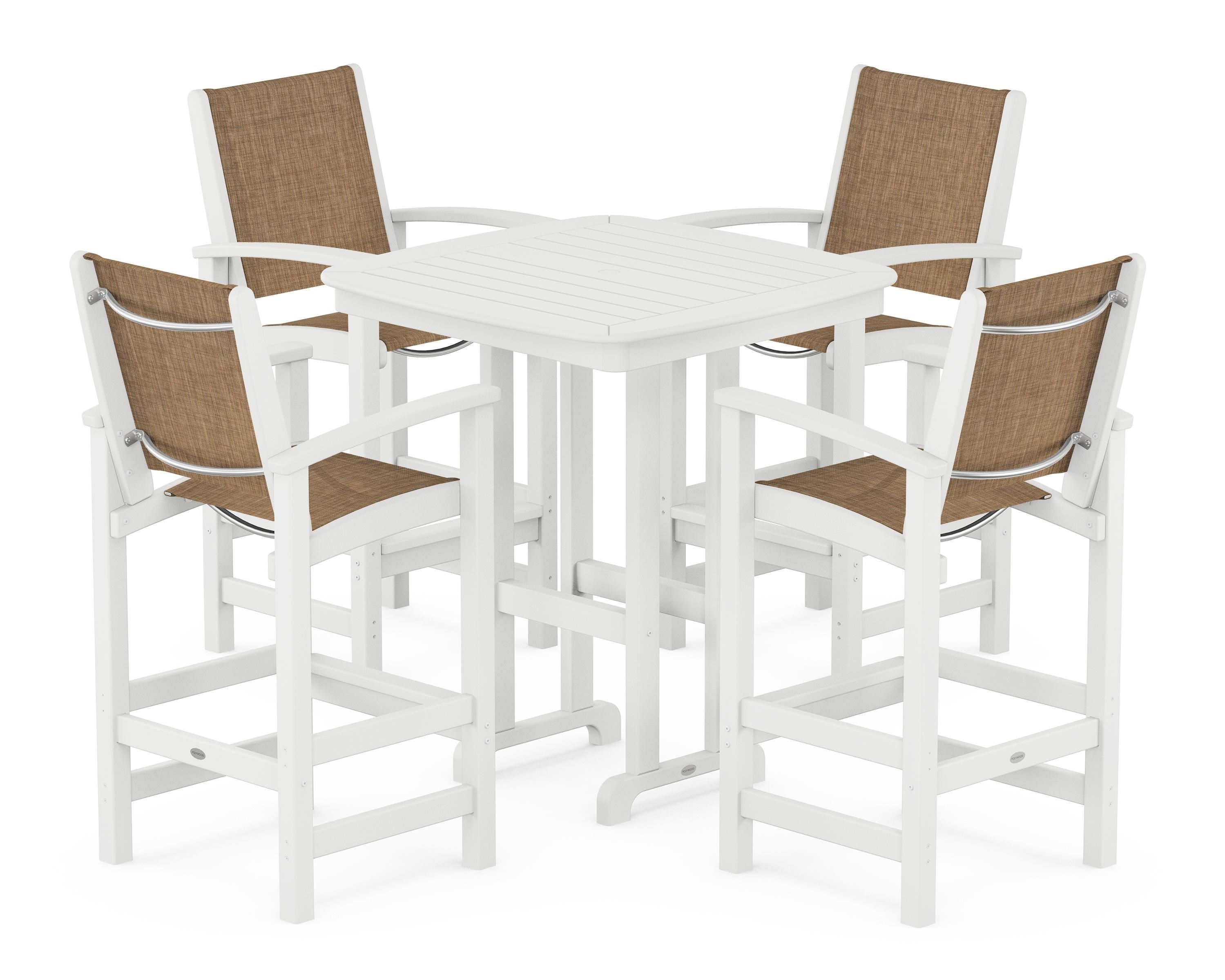 POLYWOOD Coastal 5-Piece Bar Set in White / Burlap Sling