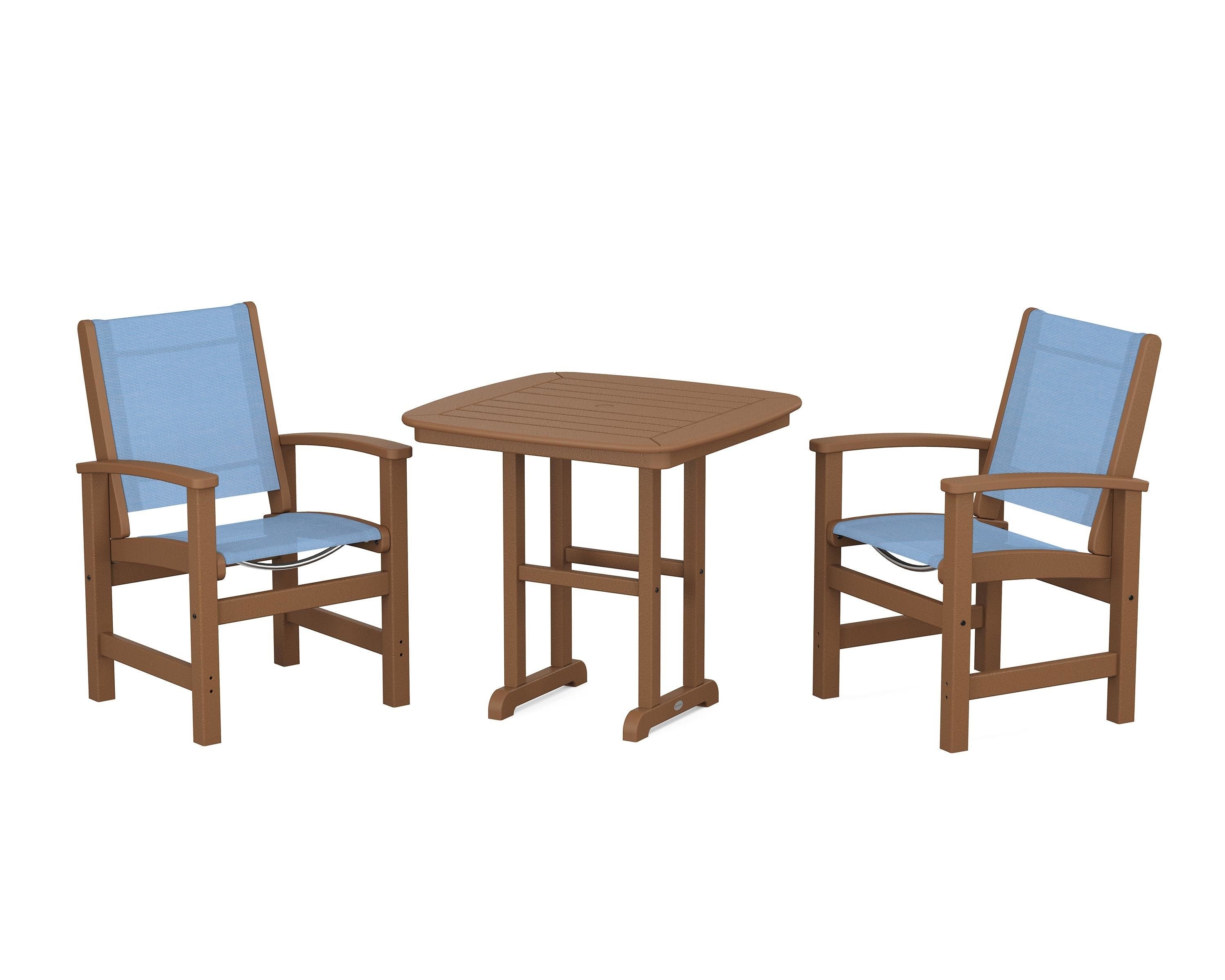 POLYWOOD Coastal 3-Piece Dining Set in Teak / Poolside Sling