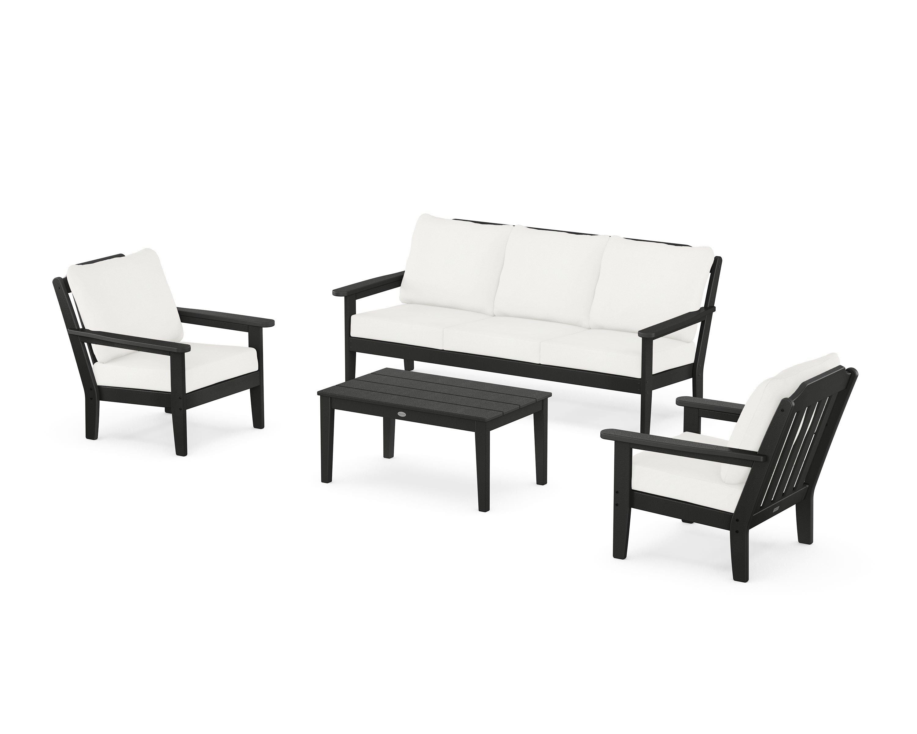 Country Living Cottage 4-Piece Deep Seating Set with Sofa in Black / Natural Linen