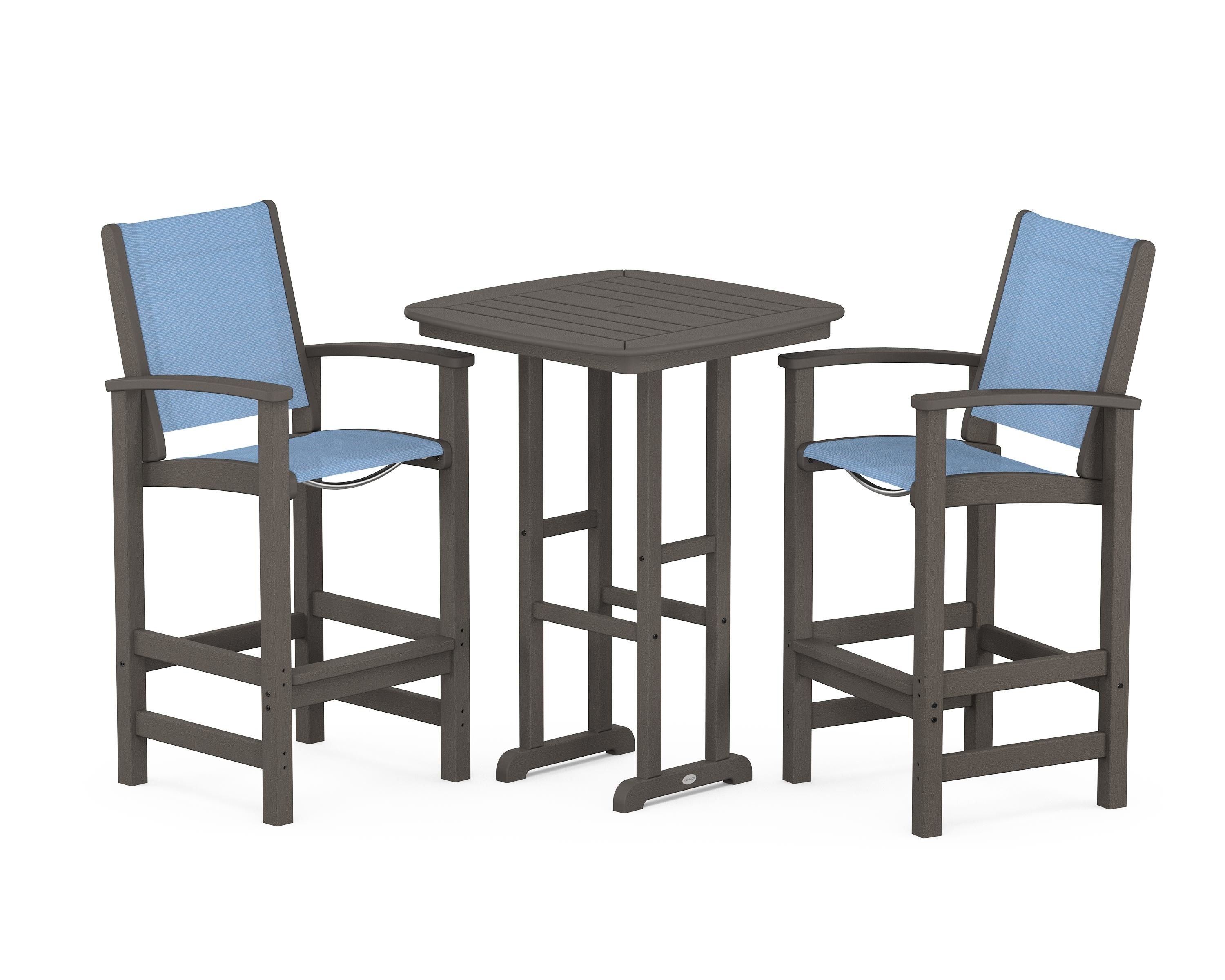 POLYWOOD Coastal 3-Piece Bar Set in Vintage Coffee / Poolside Sling
