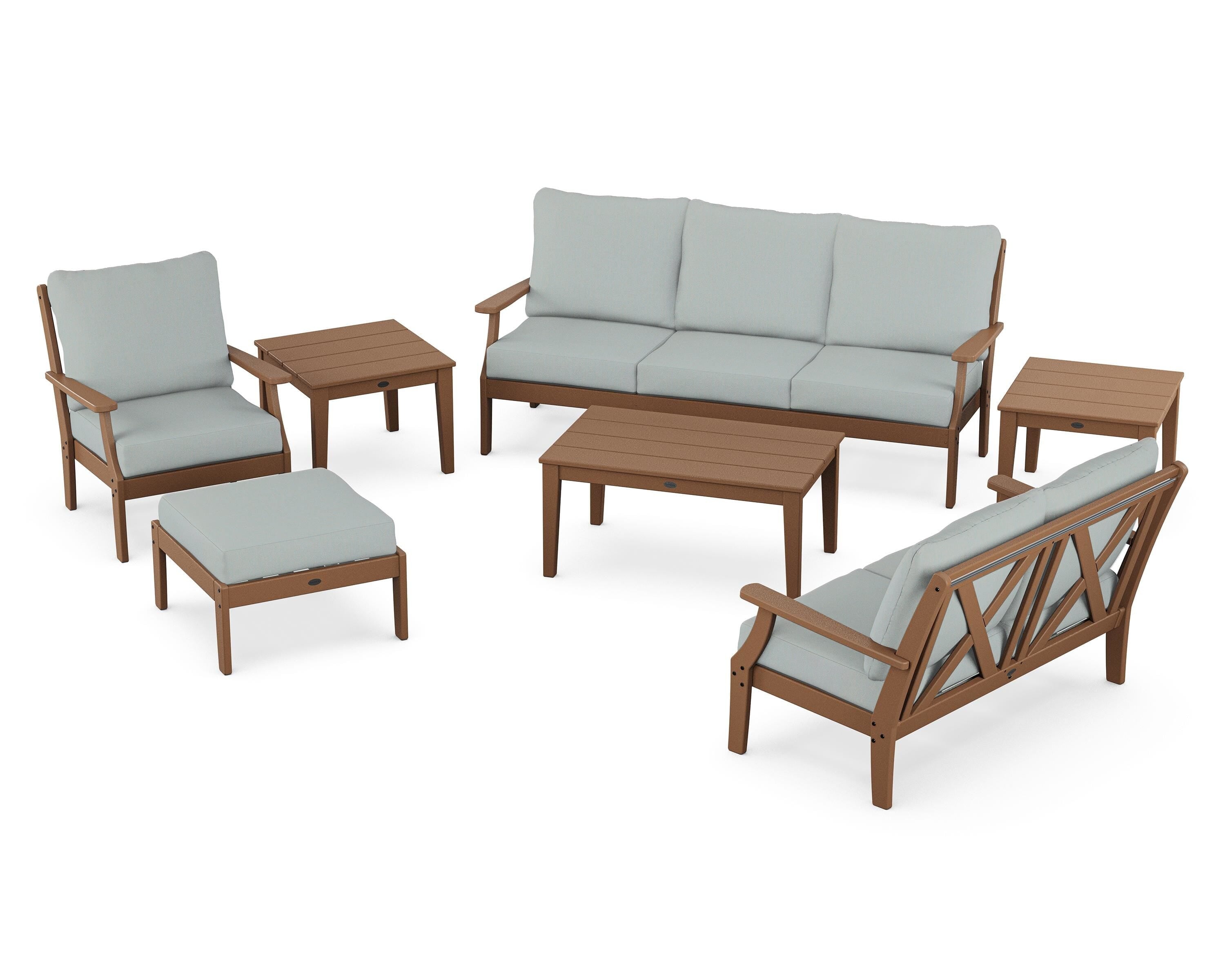POLYWOOD Braxton 7-Piece Deep Seating Set in Teak / Spa