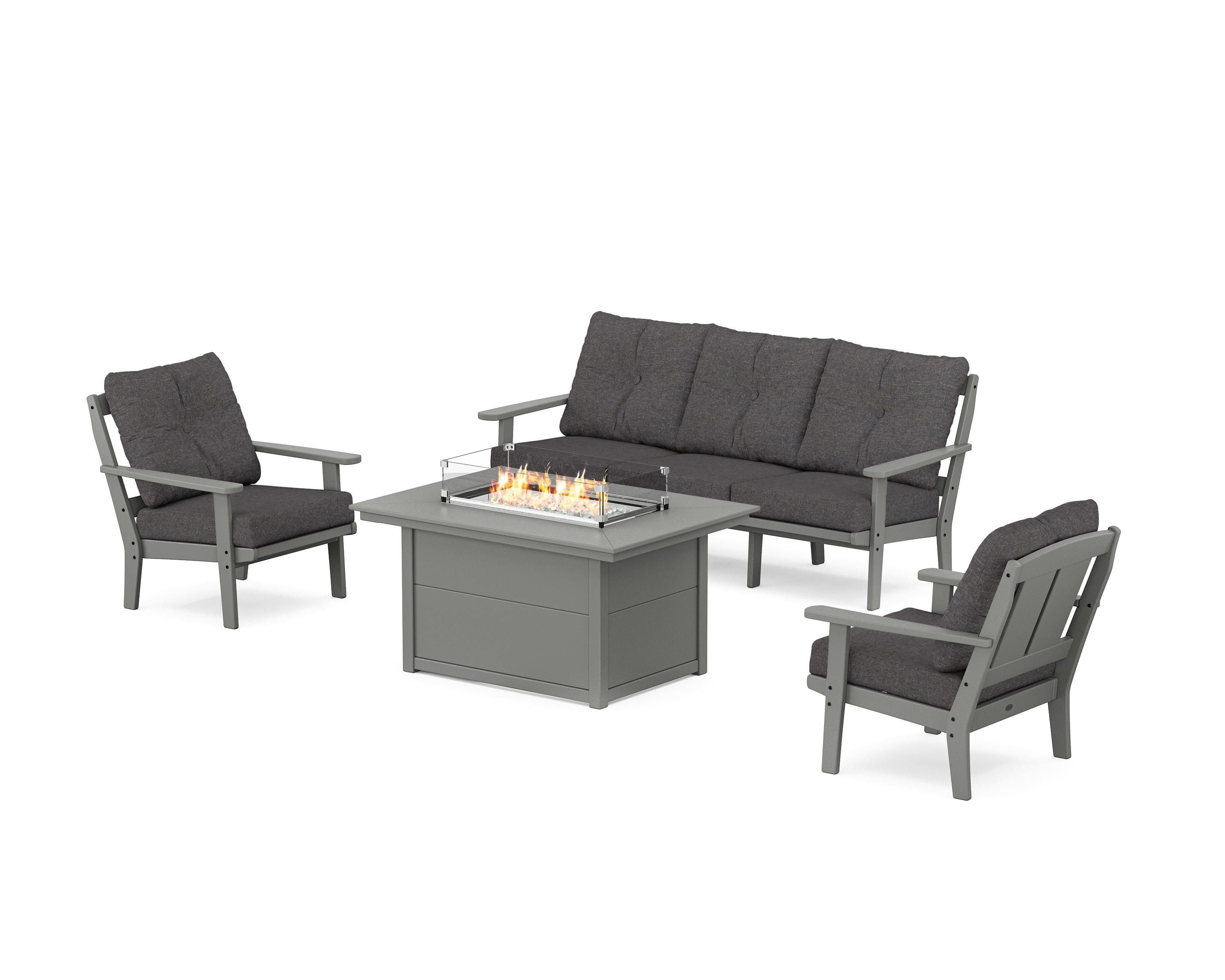 POLYWOOD Mission Deep Seating Fire Pit Table Set in Slate Grey / Ash Charcoal