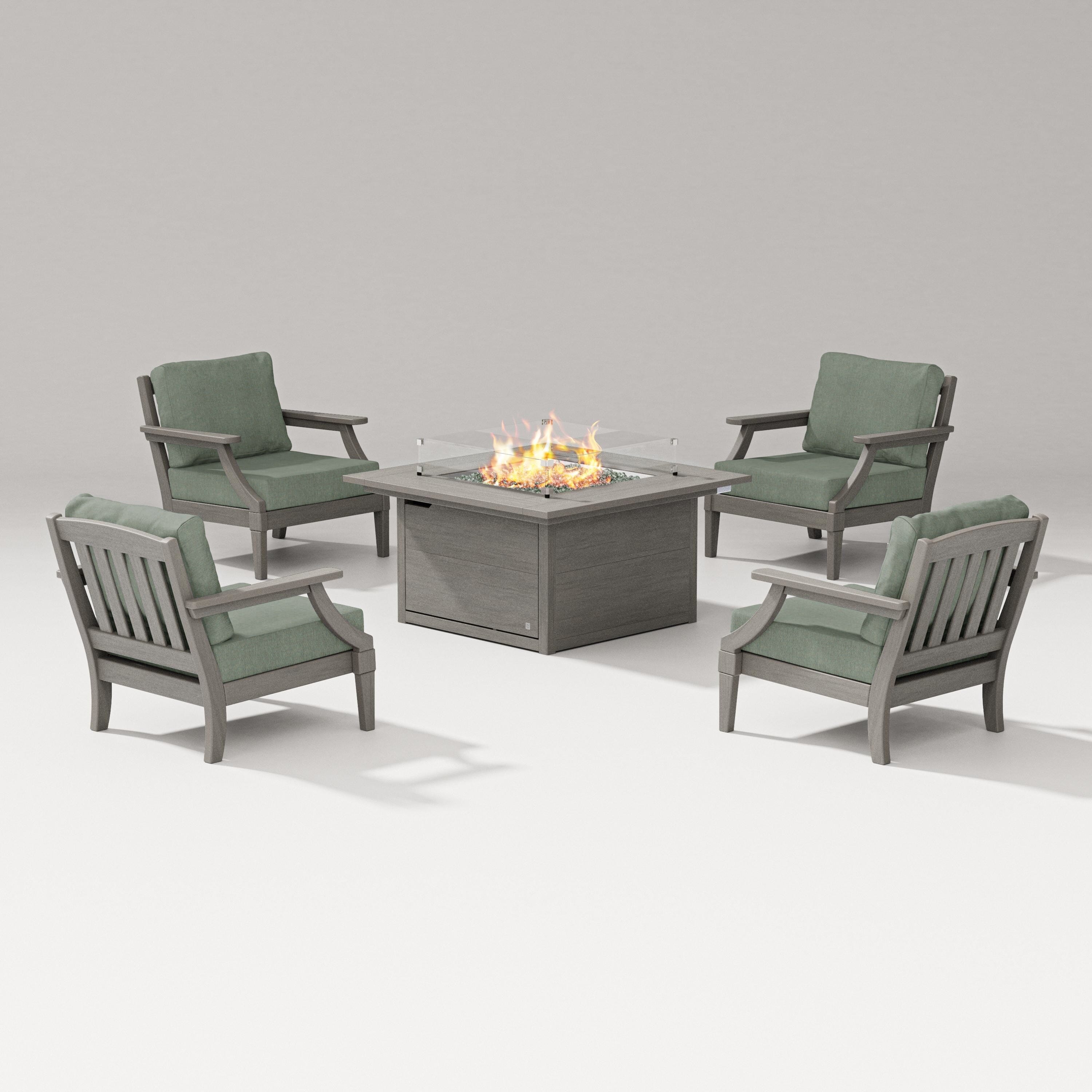 PW Designer Series Estate 5-Piece Lounge Fire Table Set in Driftwood / Cast Sage