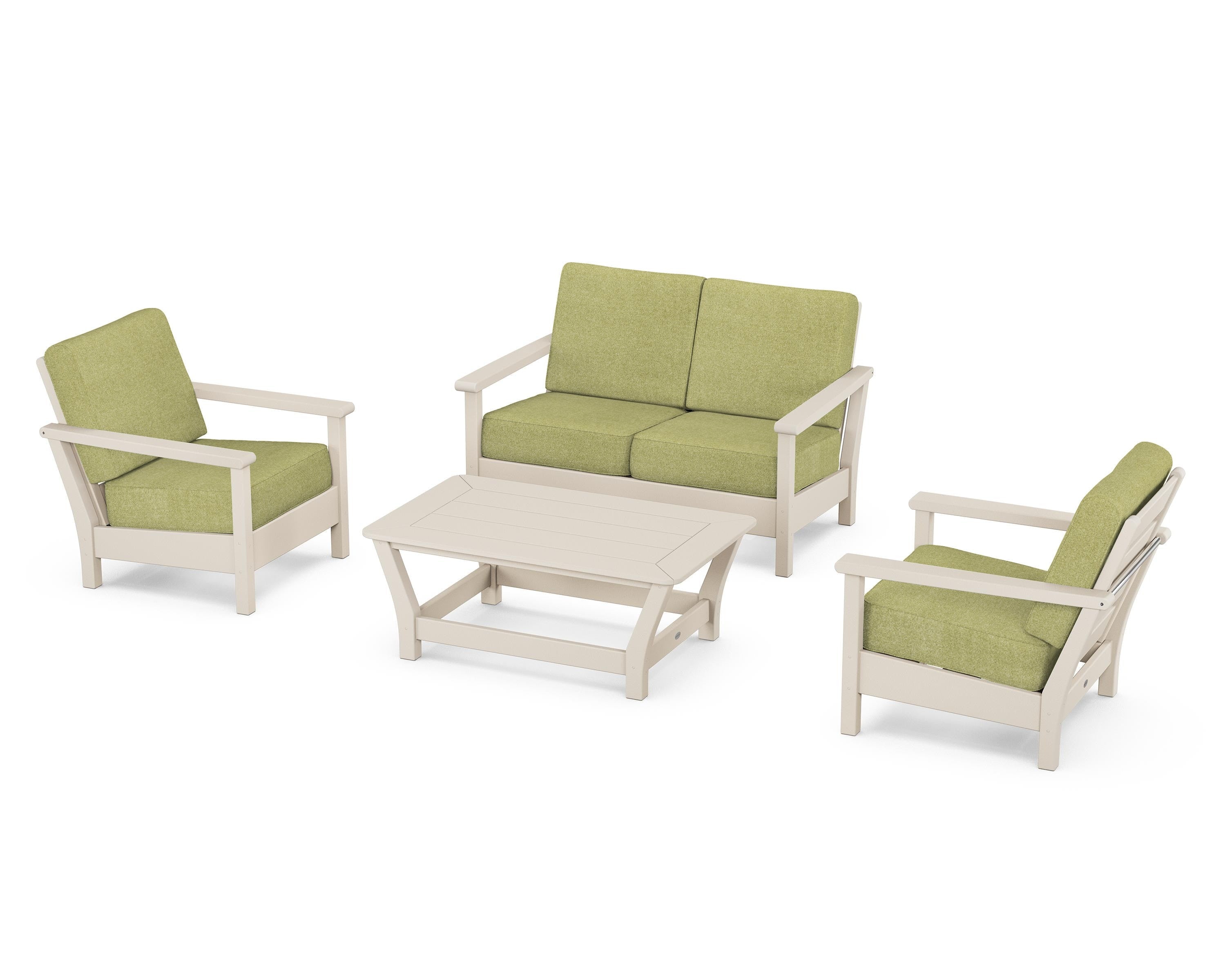 POLYWOOD Harbour 4-Piece Deep Seating Set in Sand / Chartreuse Boucle