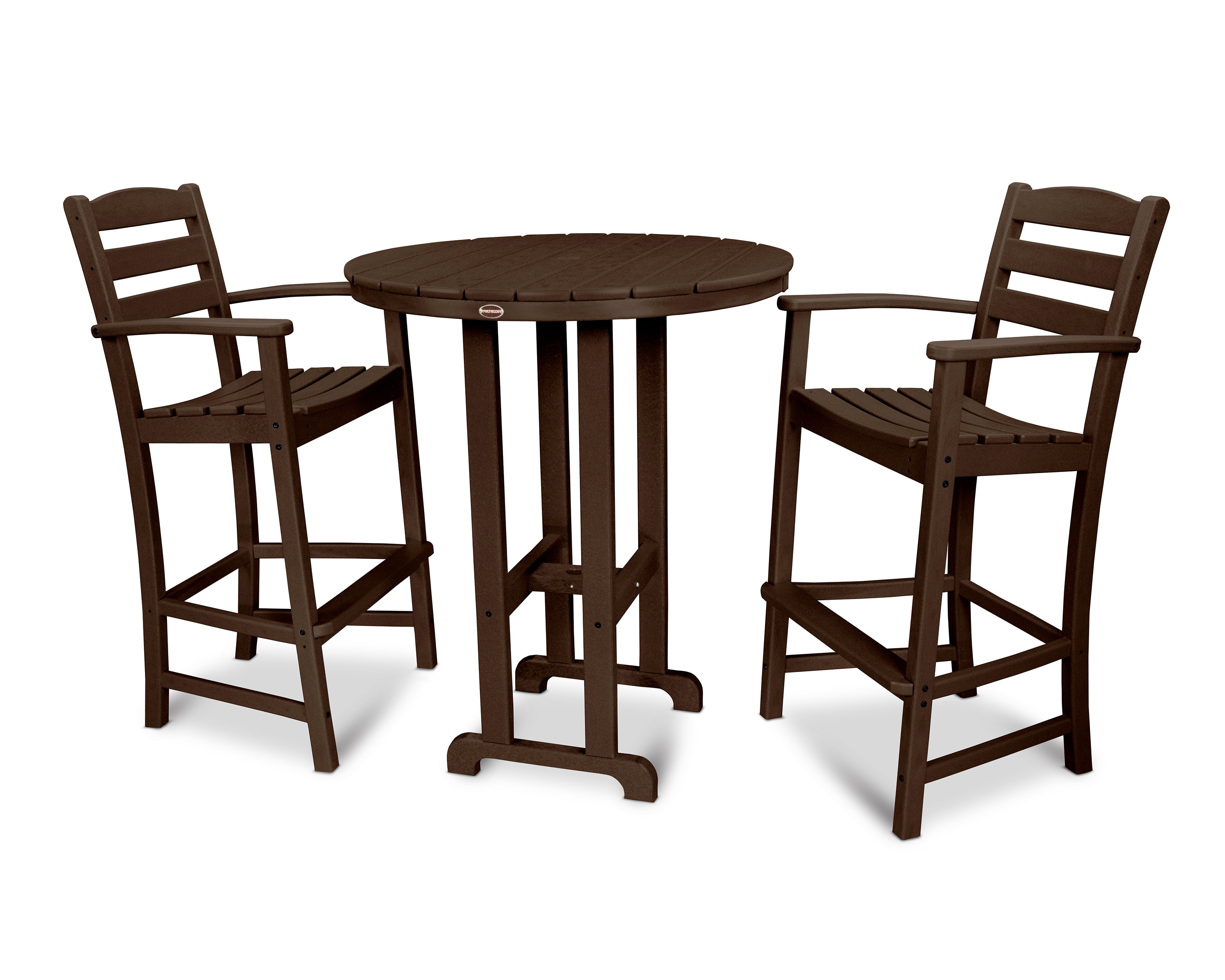 POLYWOOD® La Casa Café 3-Piece Round Farmhouse Bar Set in Mahogany