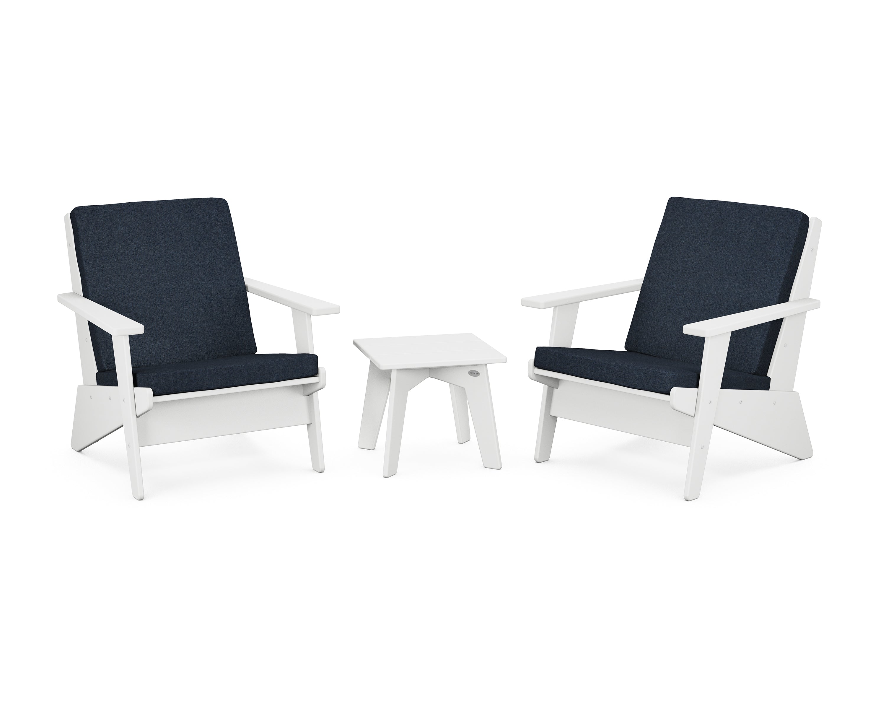 POLYWOOD Riviera Modern Lounge 3-Piece Set in White / Marine Indigo