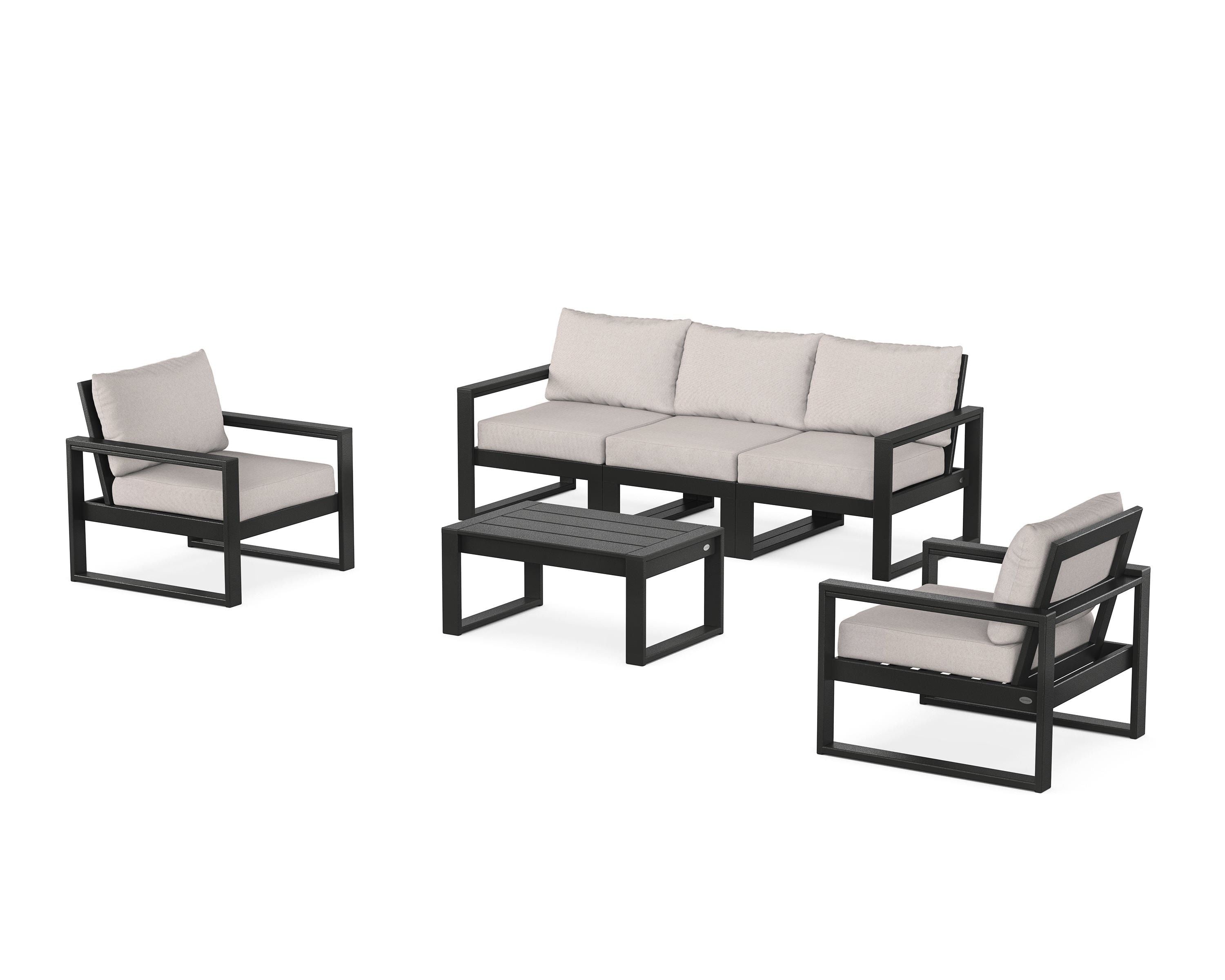 POLYWOOD EDGE Sectional 4-Piece Deep Seating Set with Sofa in Black / Dune Burlap