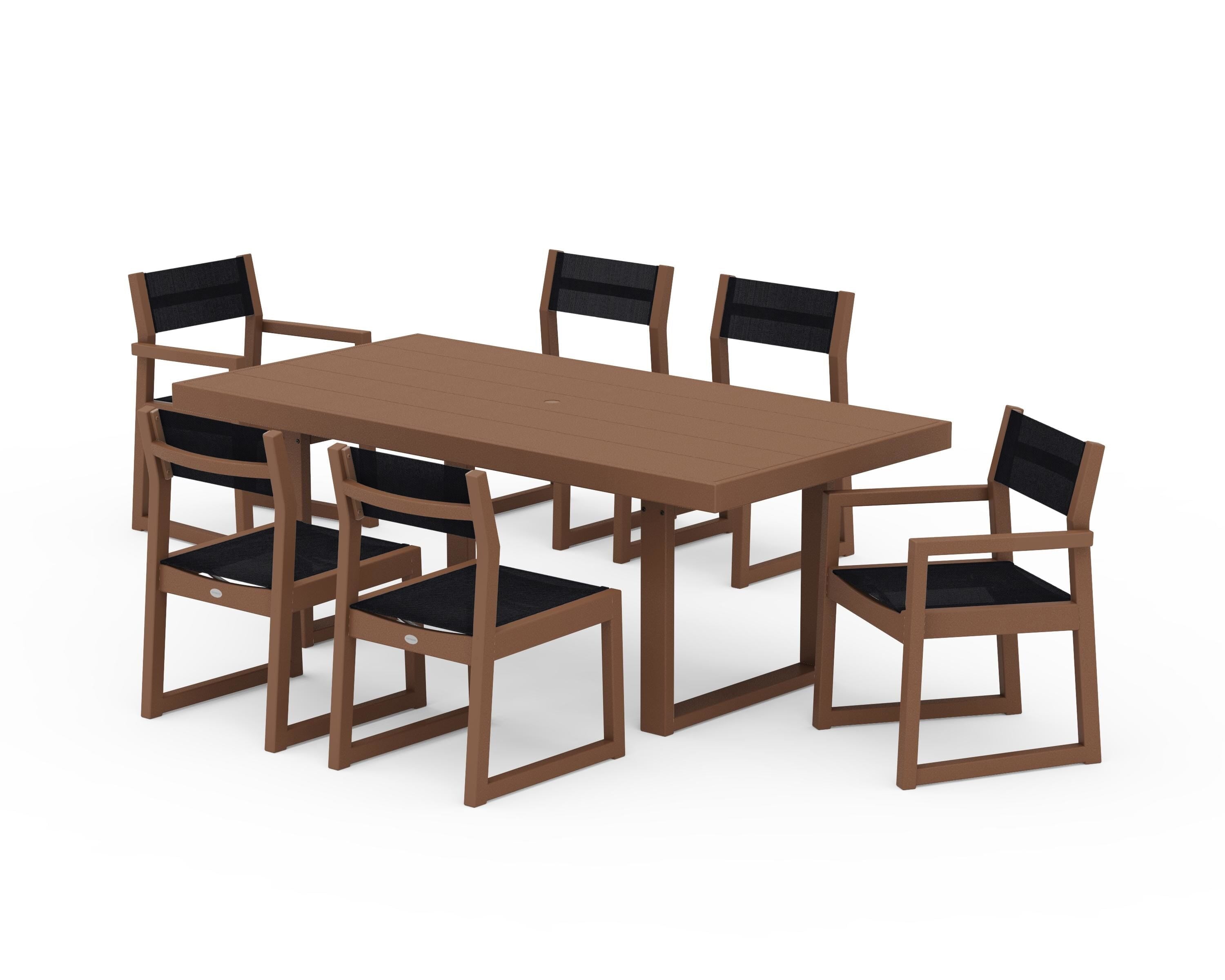 POLYWOOD EDGE Sling 7-Piece Dining Set in Teak / Black Sling