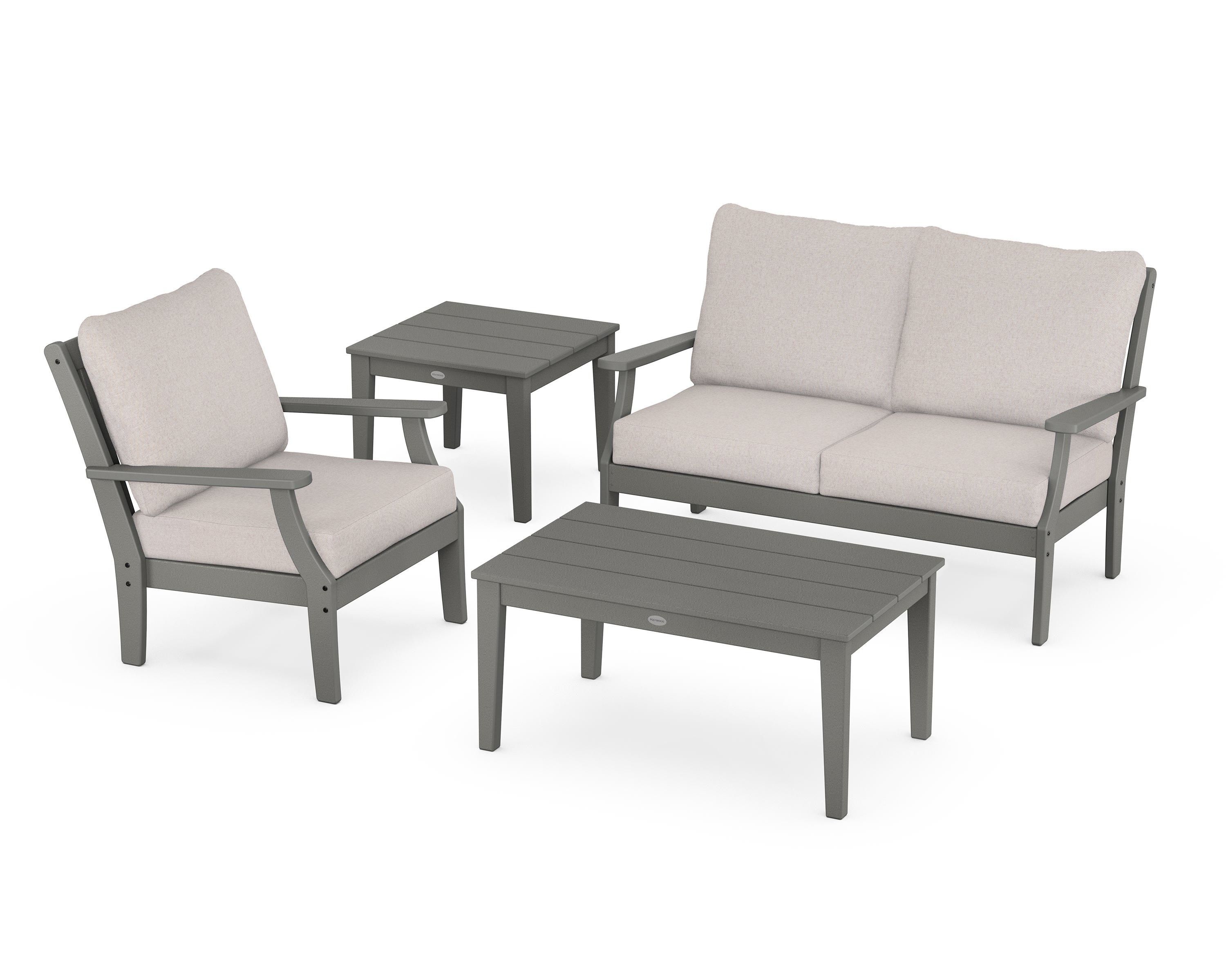 POLYWOOD Braxton 4-Piece Deep Seating Set in Slate Grey / Dune Burlap