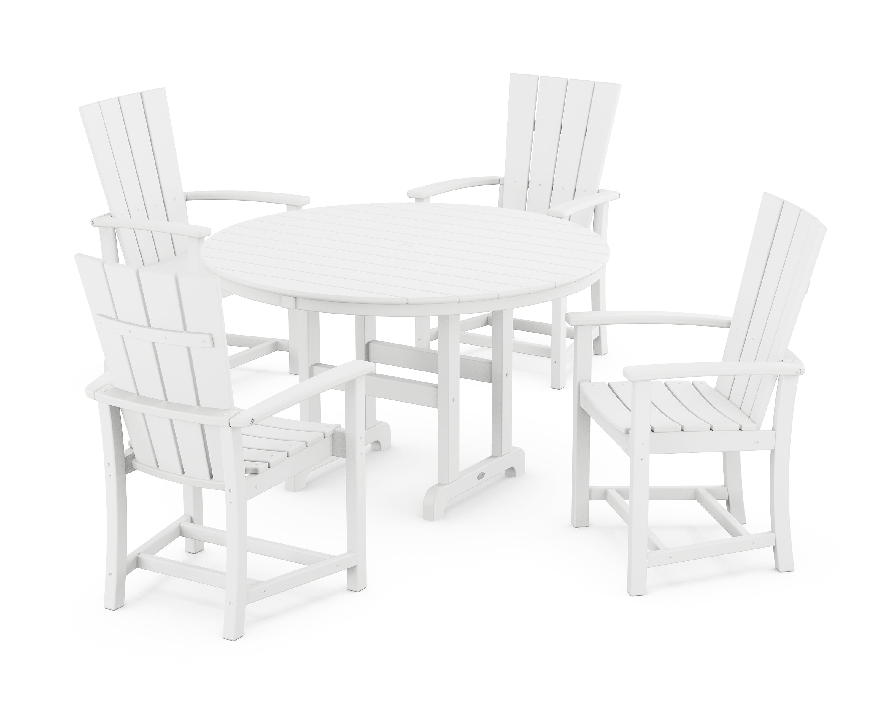 POLYWOOD® Quattro 5-Piece Round Farmhouse Dining Set in White