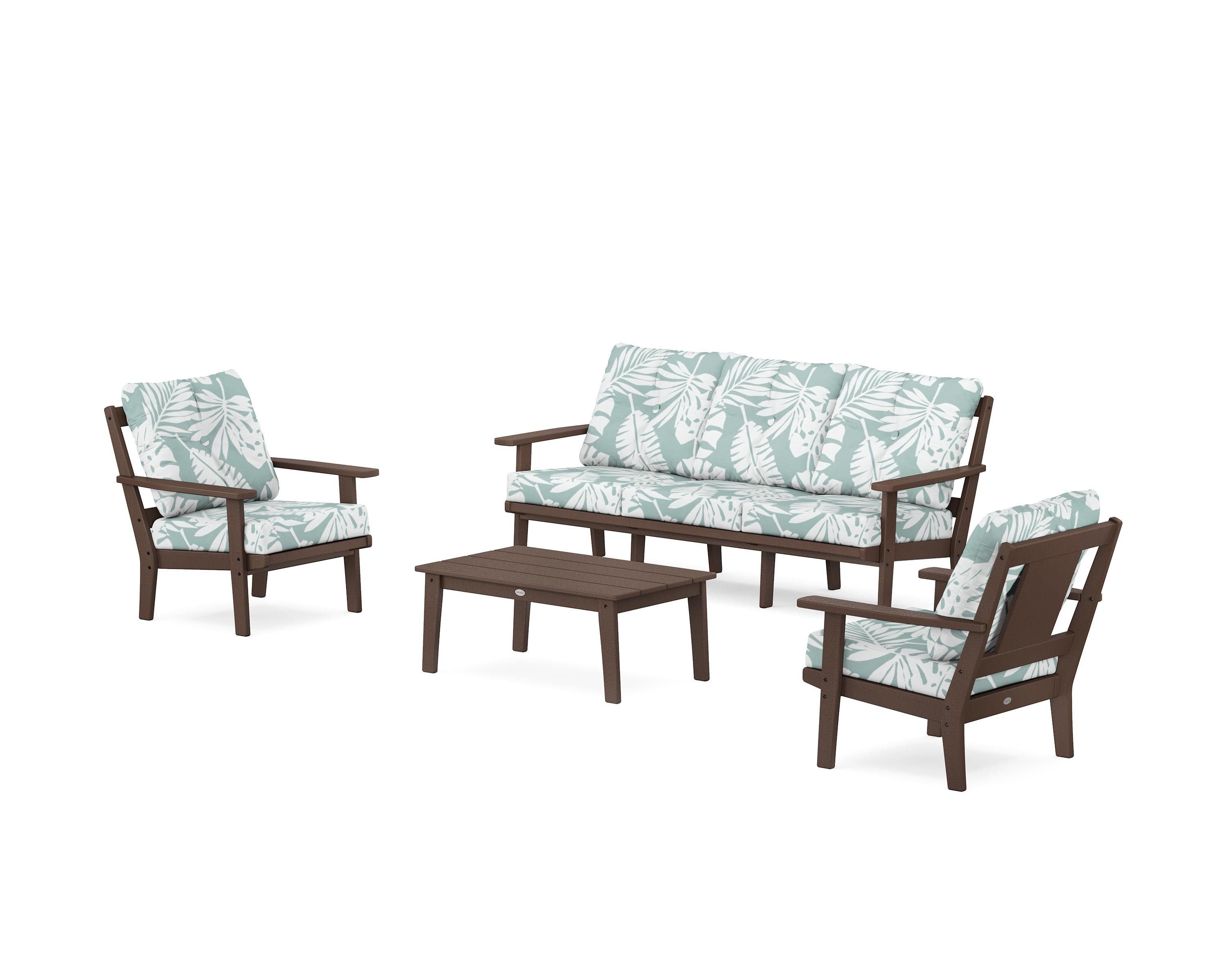 POLYWOOD Prairie 4-Piece Deep Seating Set with Sofa in Mahogany / Leaf Glacier Spa