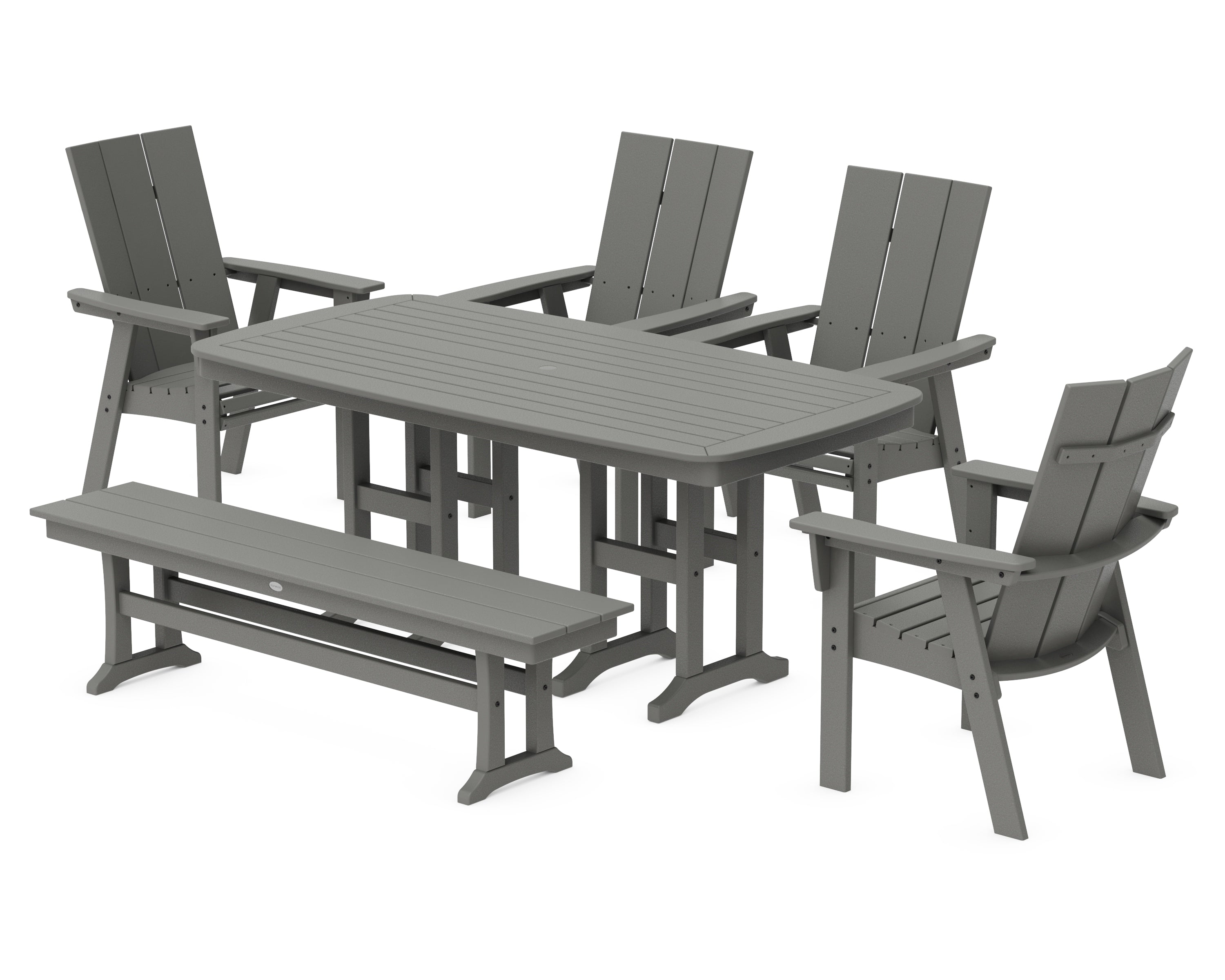 POLYWOOD Modern Curveback Adirondack 6-Piece Dining Set with Bench in Slate Grey