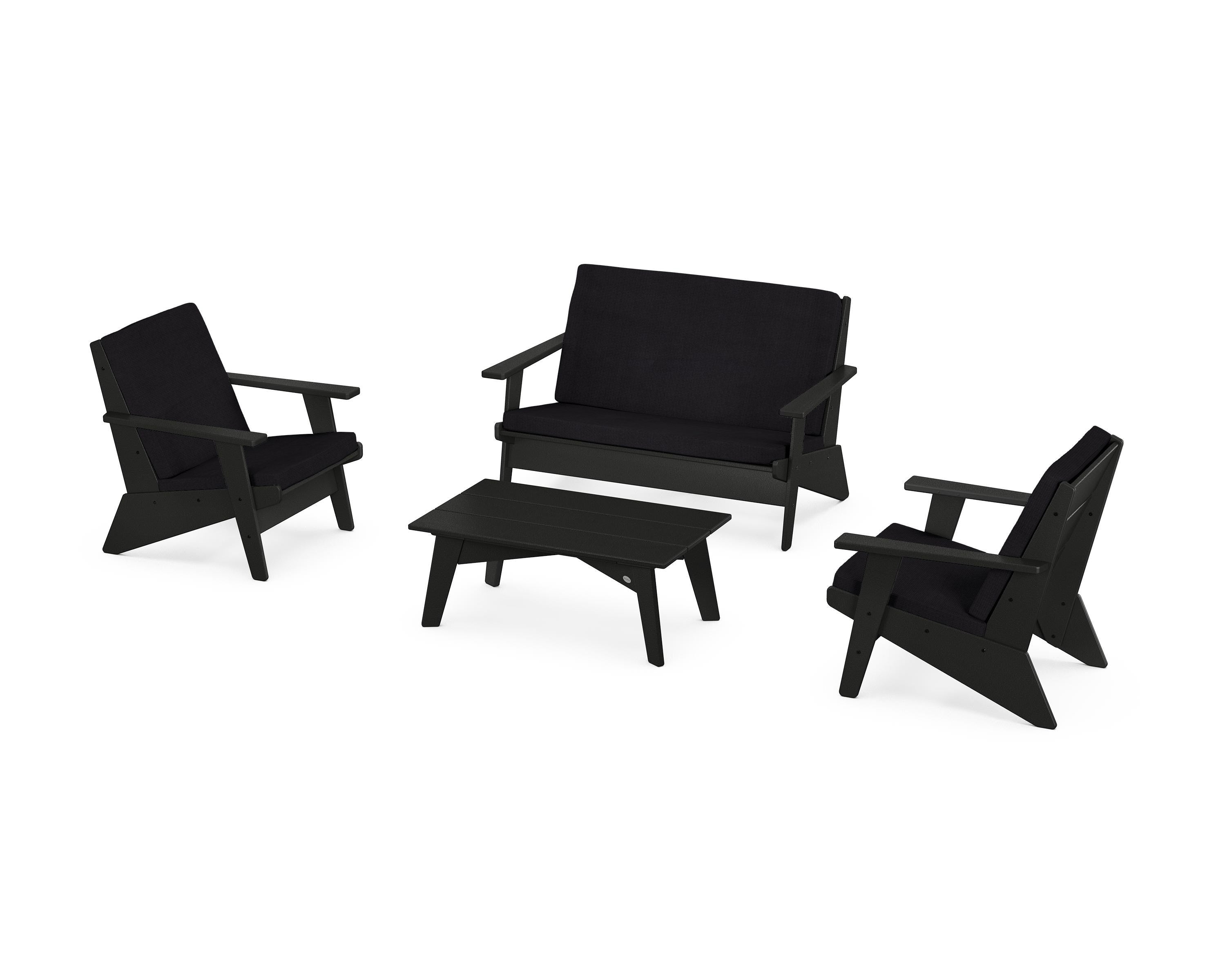 POLYWOOD Riviera Modern Lounge 4-Piece Set in Black / Midnight Linen