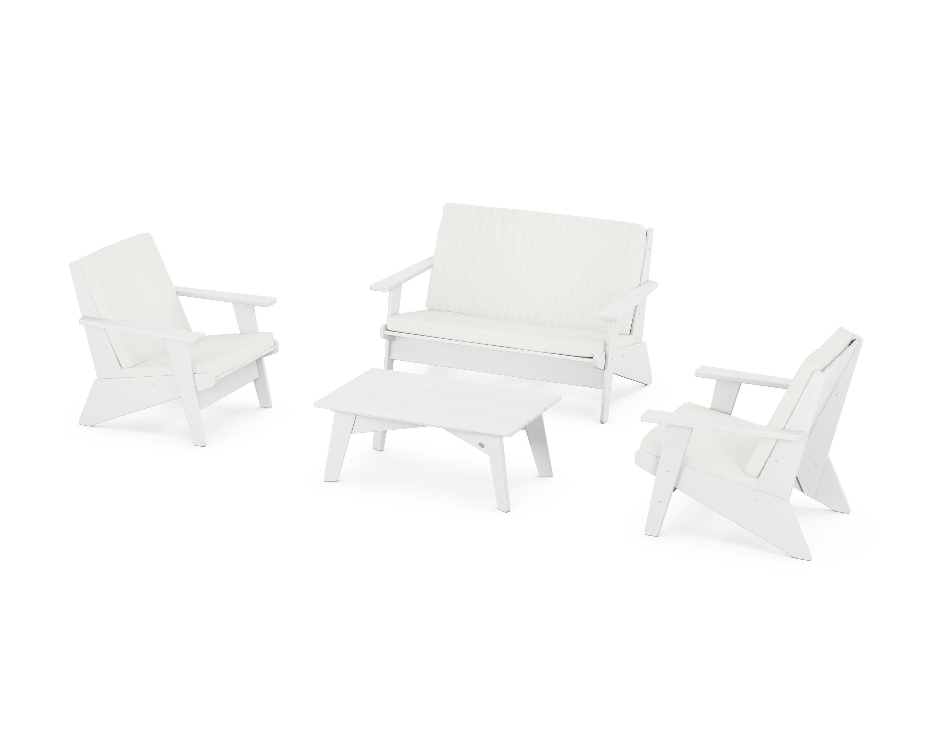POLYWOOD Riviera Modern Lounge 4-Piece Set in White / Natural Linen
