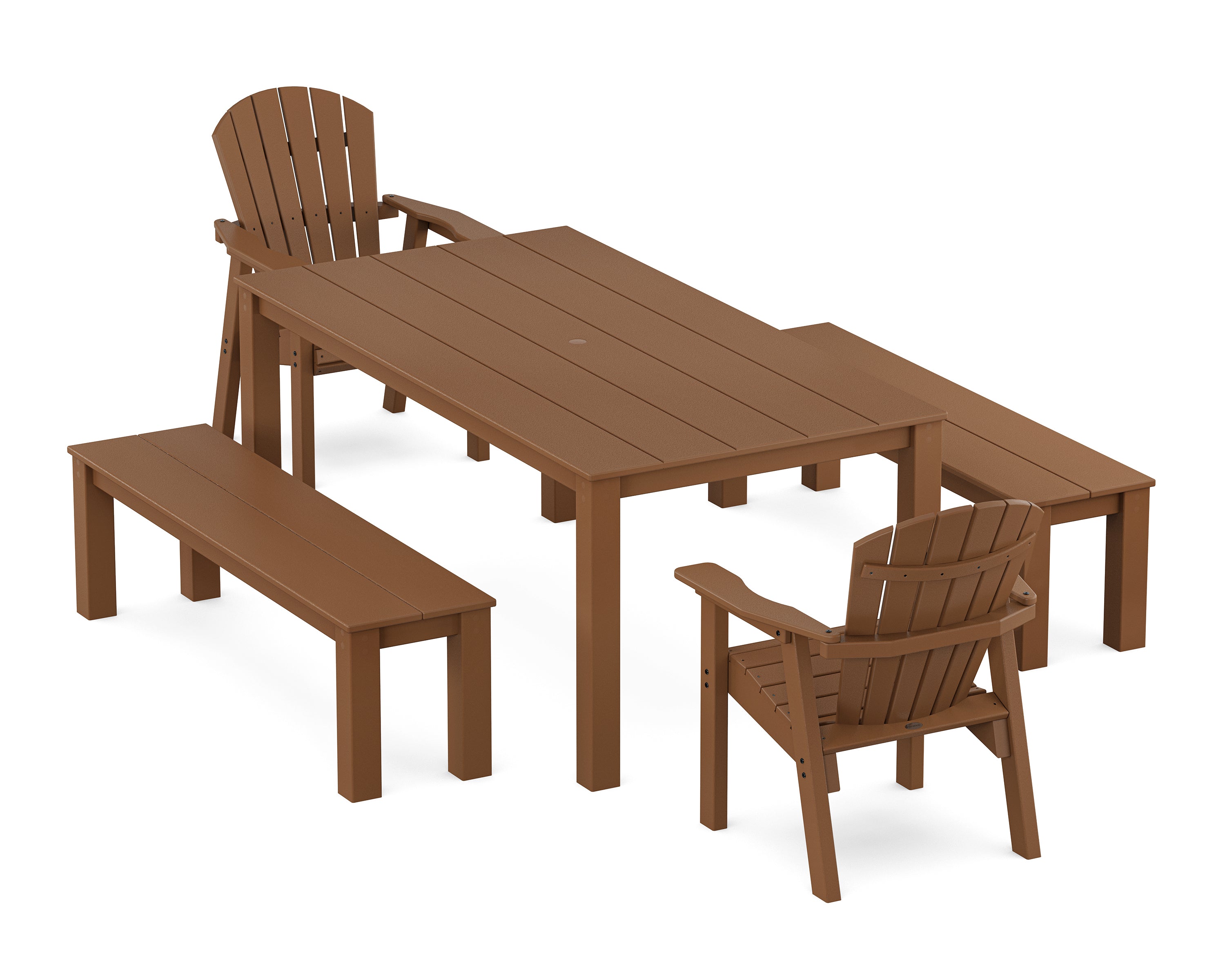 POLYWOOD® Seashell 5-Piece Parsons Dining Set with Benches in Teak