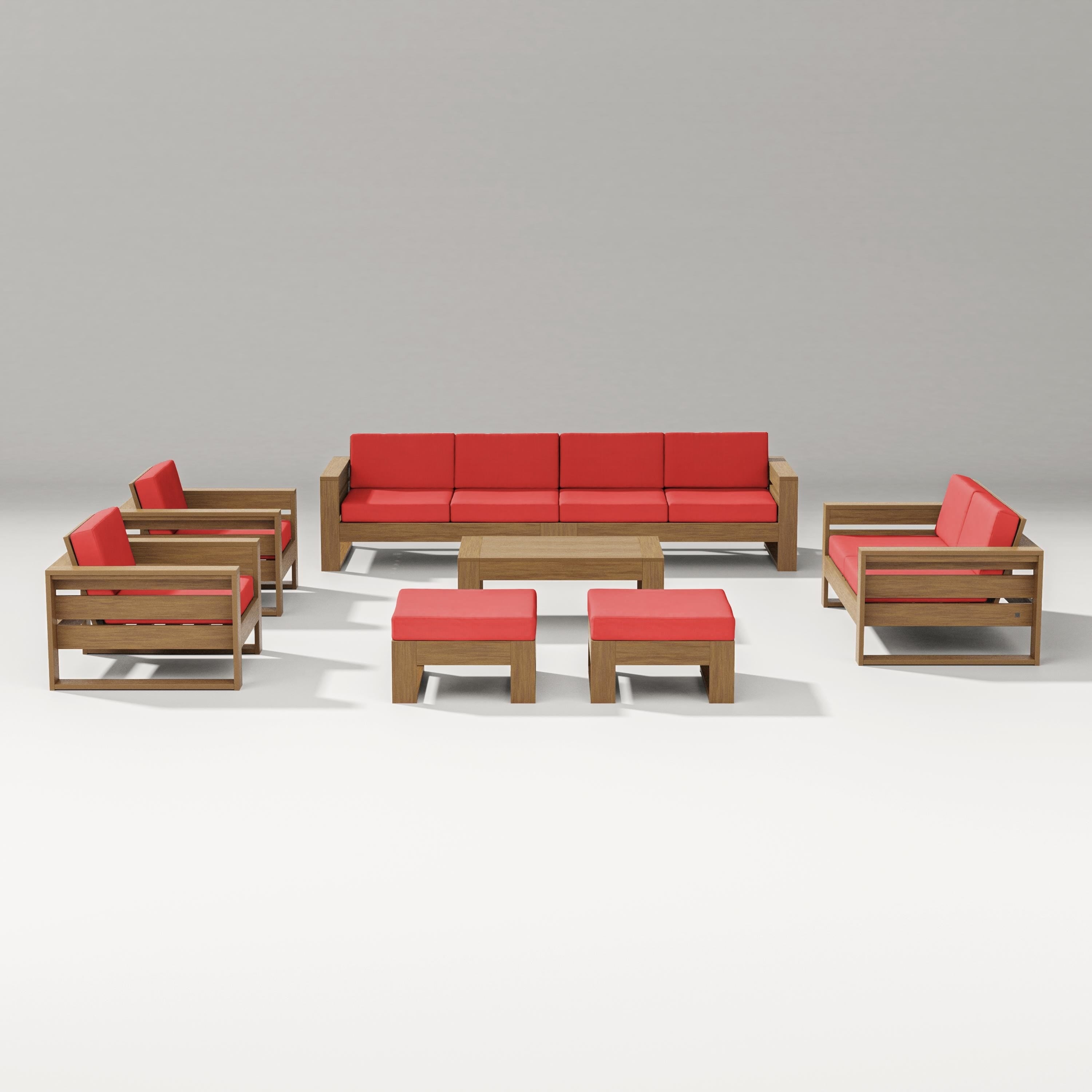 PW Designer Series Latitude 8-Piece Lounge Sofa Set in Natural / Crimson Linen