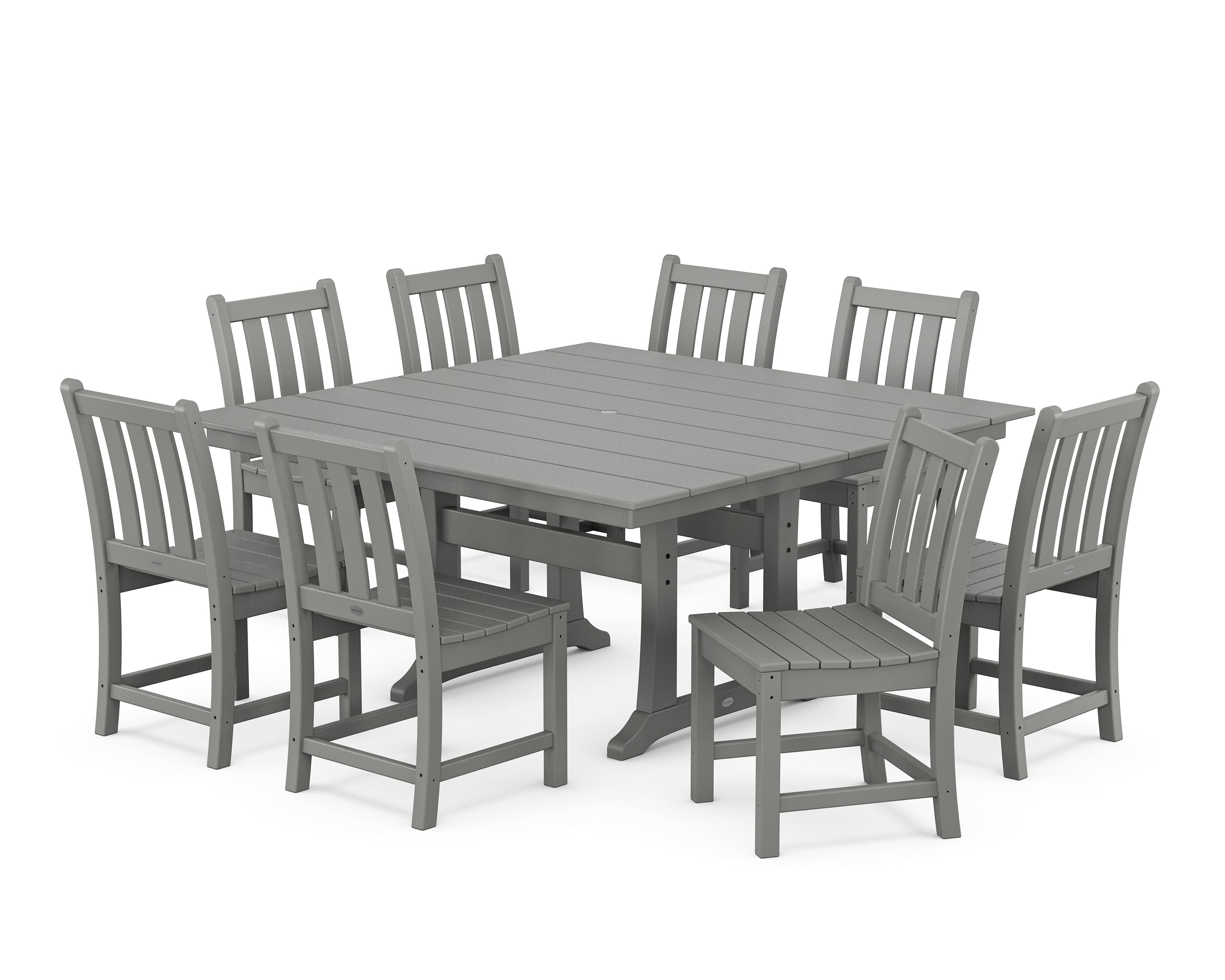 POLYWOOD® Traditional Garden 9-Piece Farmhouse Trestle Dining Set in Slate Grey