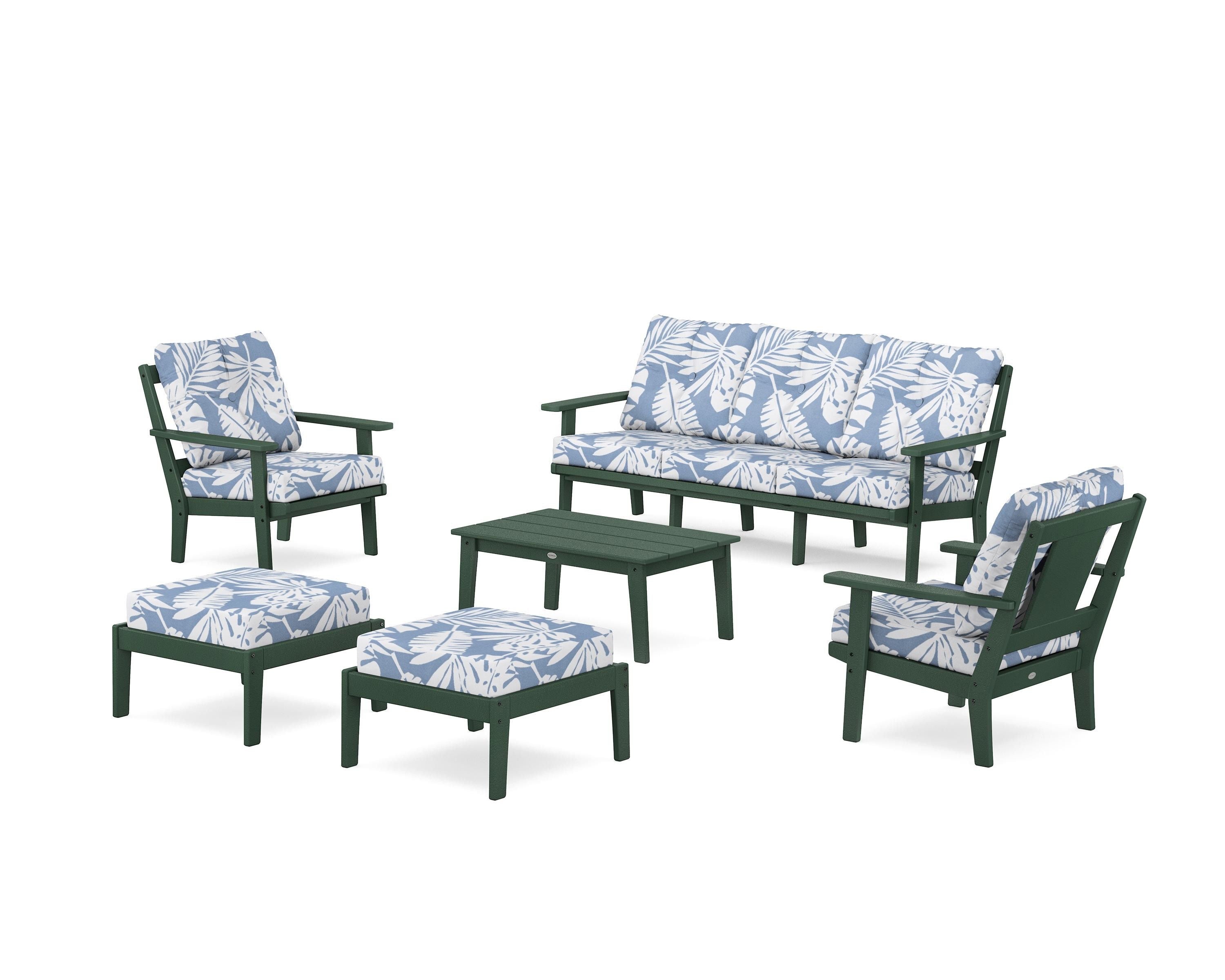 POLYWOOD Prairie 6-Piece Lounge Sofa Set in Green / Leaf Sky Blue