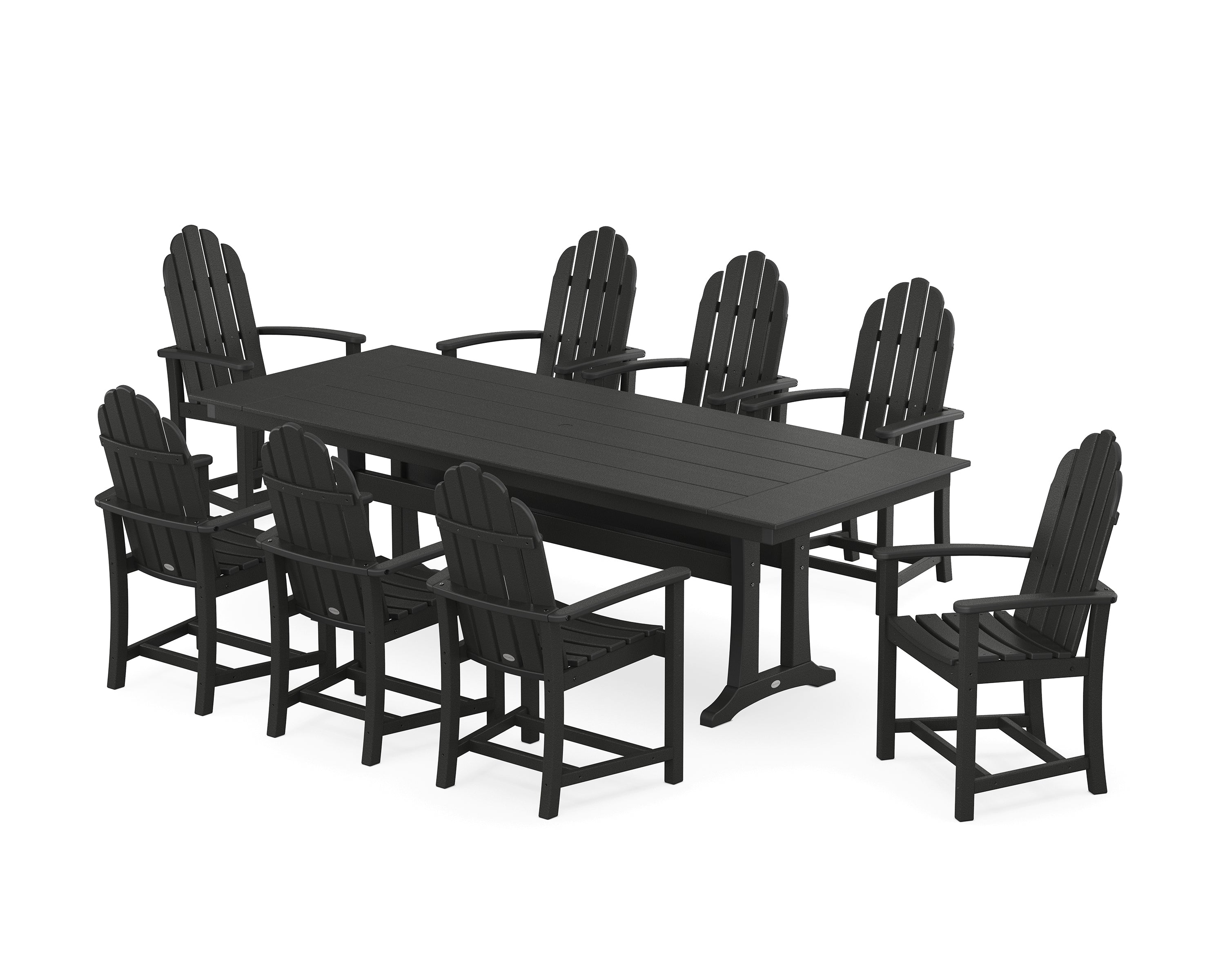 POLYWOOD® Classic Adirondack 9-Piece Farmhouse Dining Set with Trestle Legs in Black