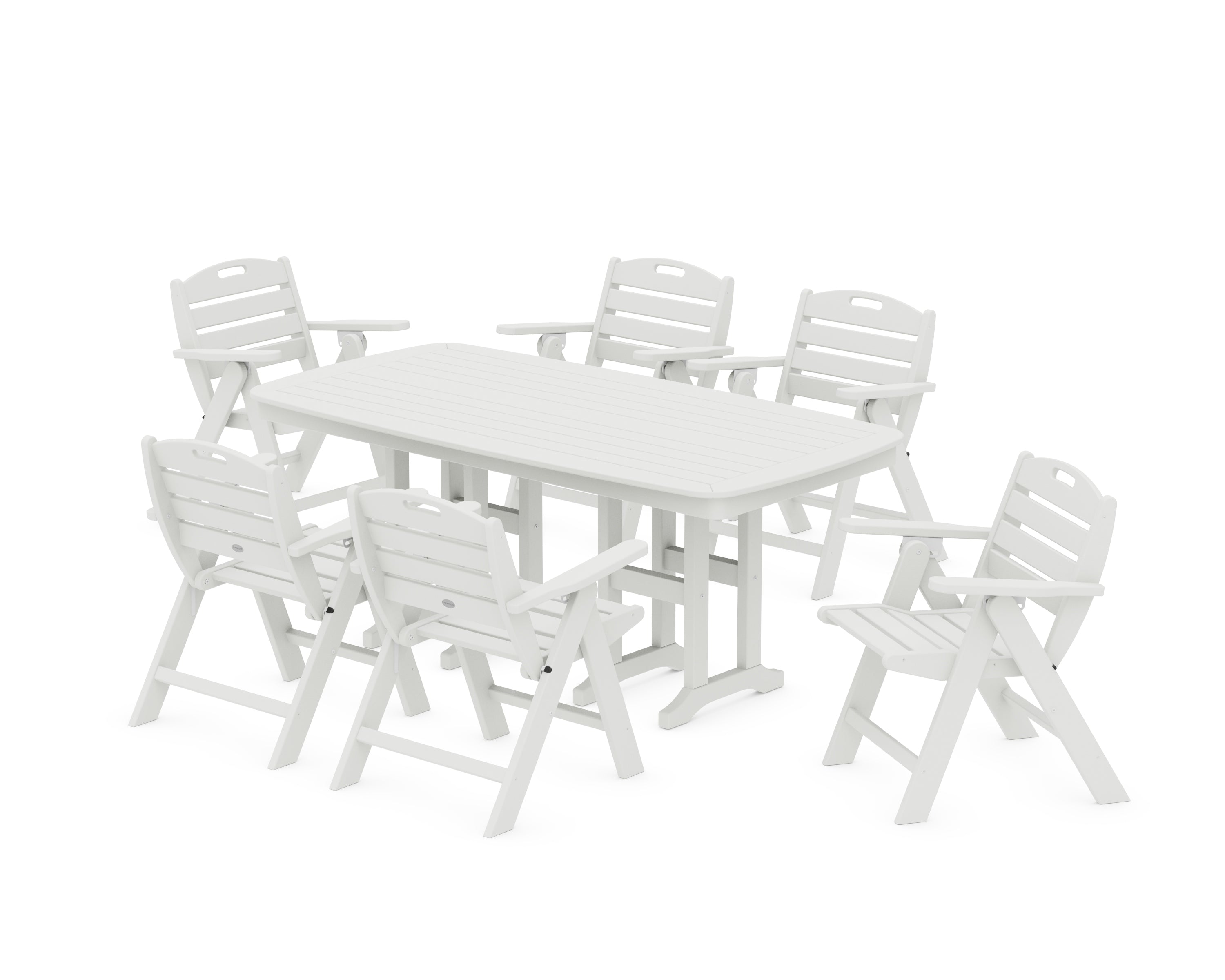 POLYWOOD Nautical Lowback 7-Piece Dining Set in Vintage White