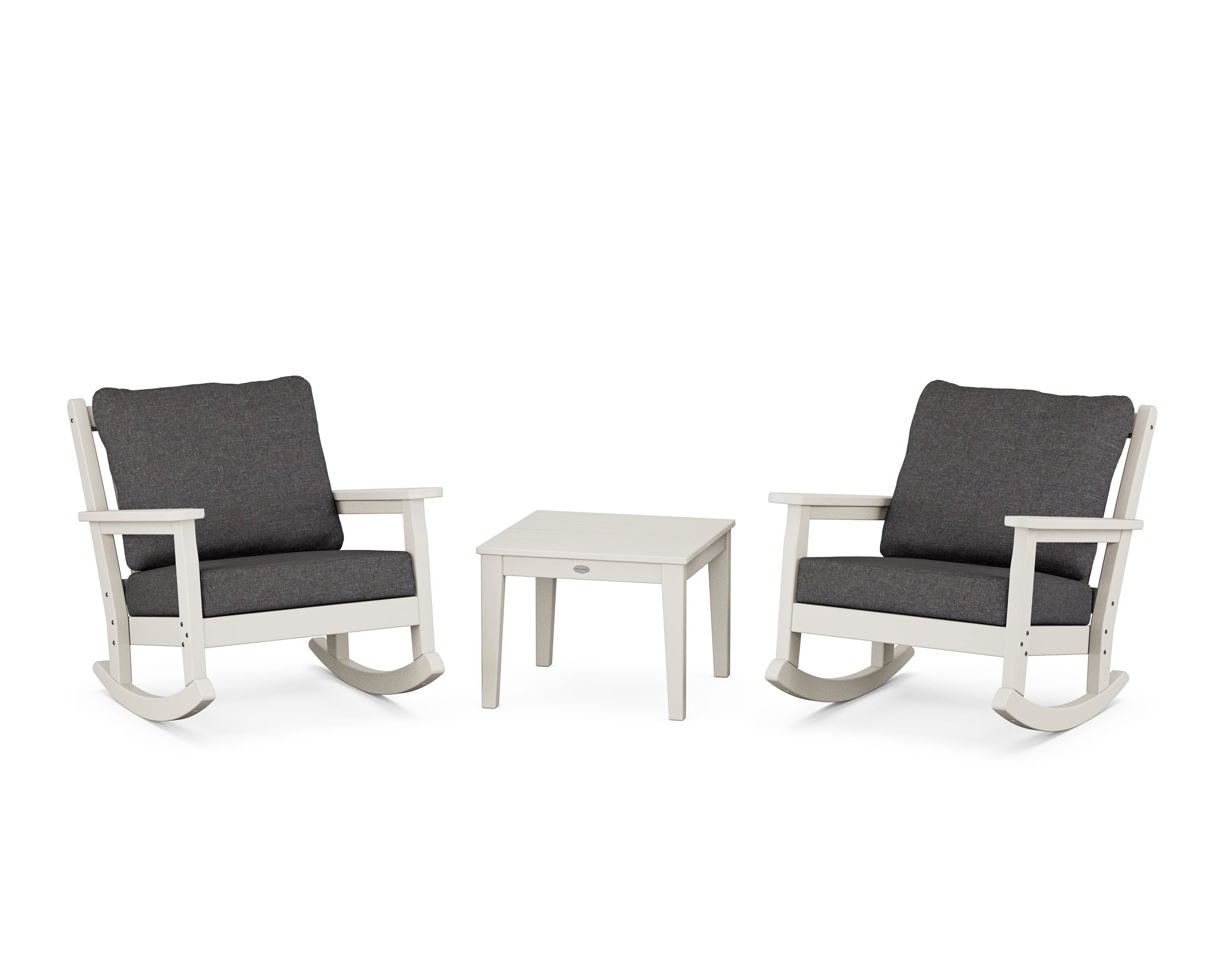POLYWOOD Chippendale 3-Piece Deep Seating Rocker Set in Sand / Ash Charcoal