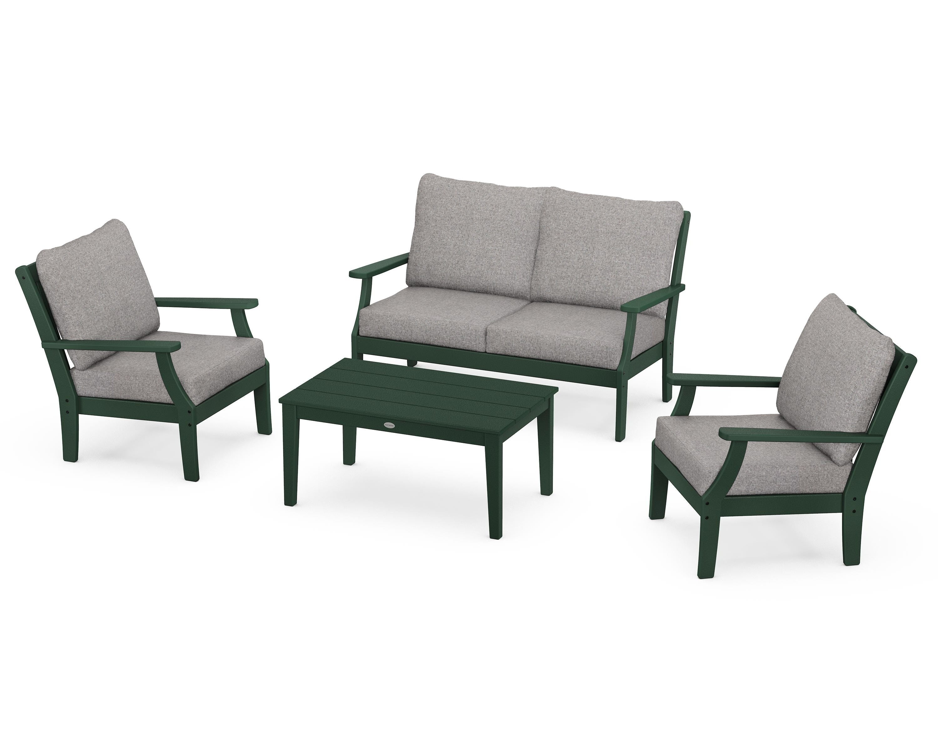 POLYWOOD Braxton 4-Piece Deep Seating Chair Set in Green / Grey Mist