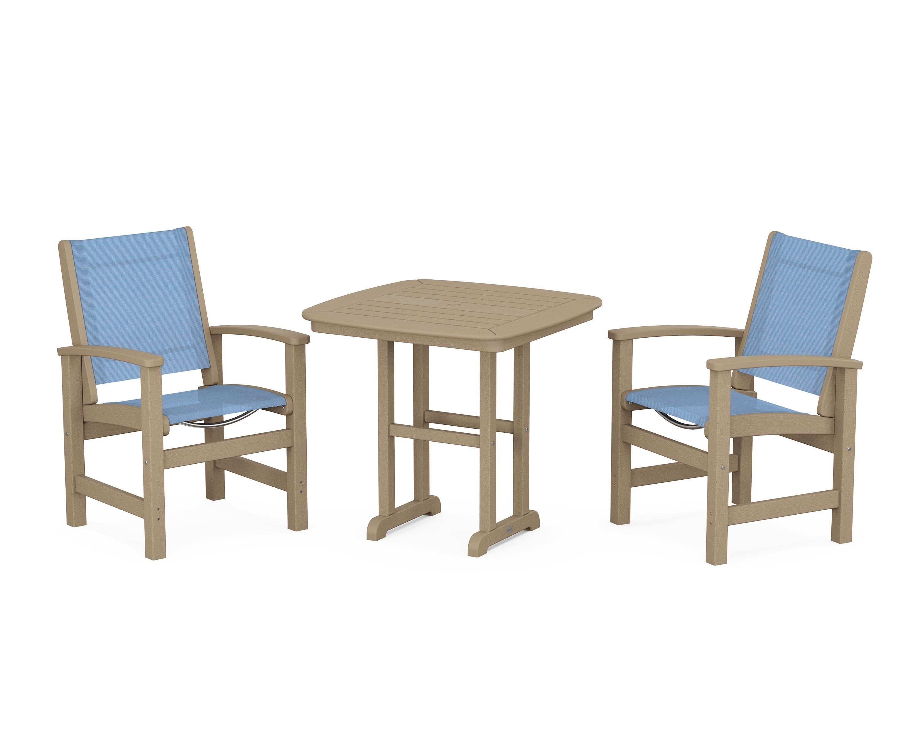 POLYWOOD Coastal 3-Piece Dining Set in Vintage Sahara / Poolside Sling