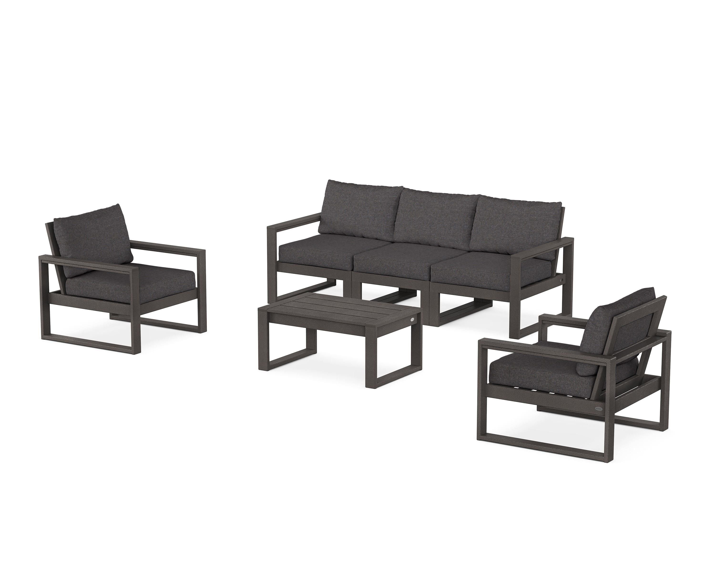 POLYWOOD EDGE Sectional 4-Piece Deep Seating Set with Sofa in Vintage Coffee / Ash Charcoal