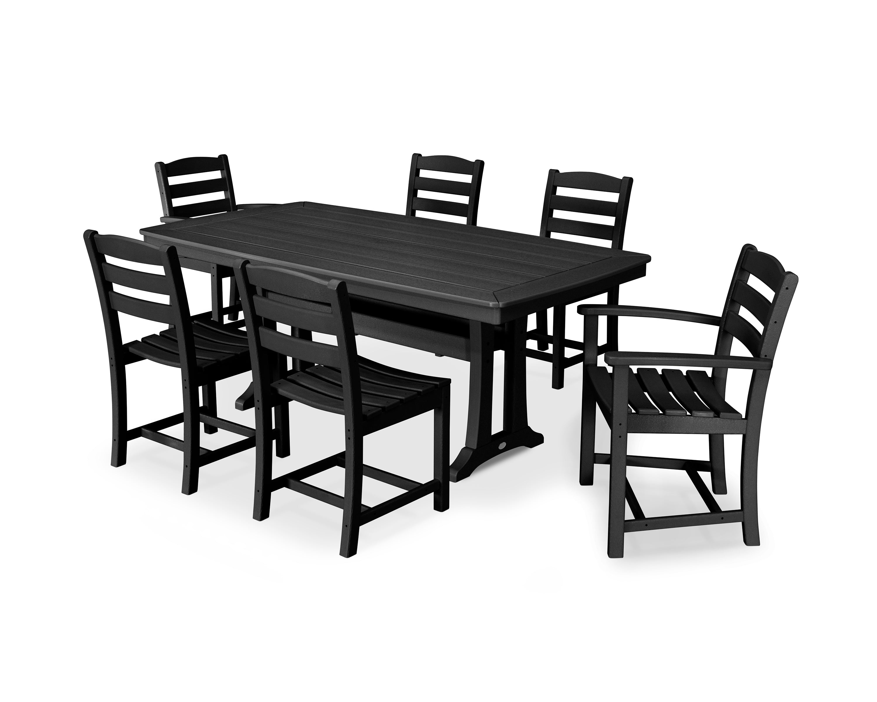 POLYWOOD La Casa Café 7-Piece Dining Set with Trestle Legs in Black