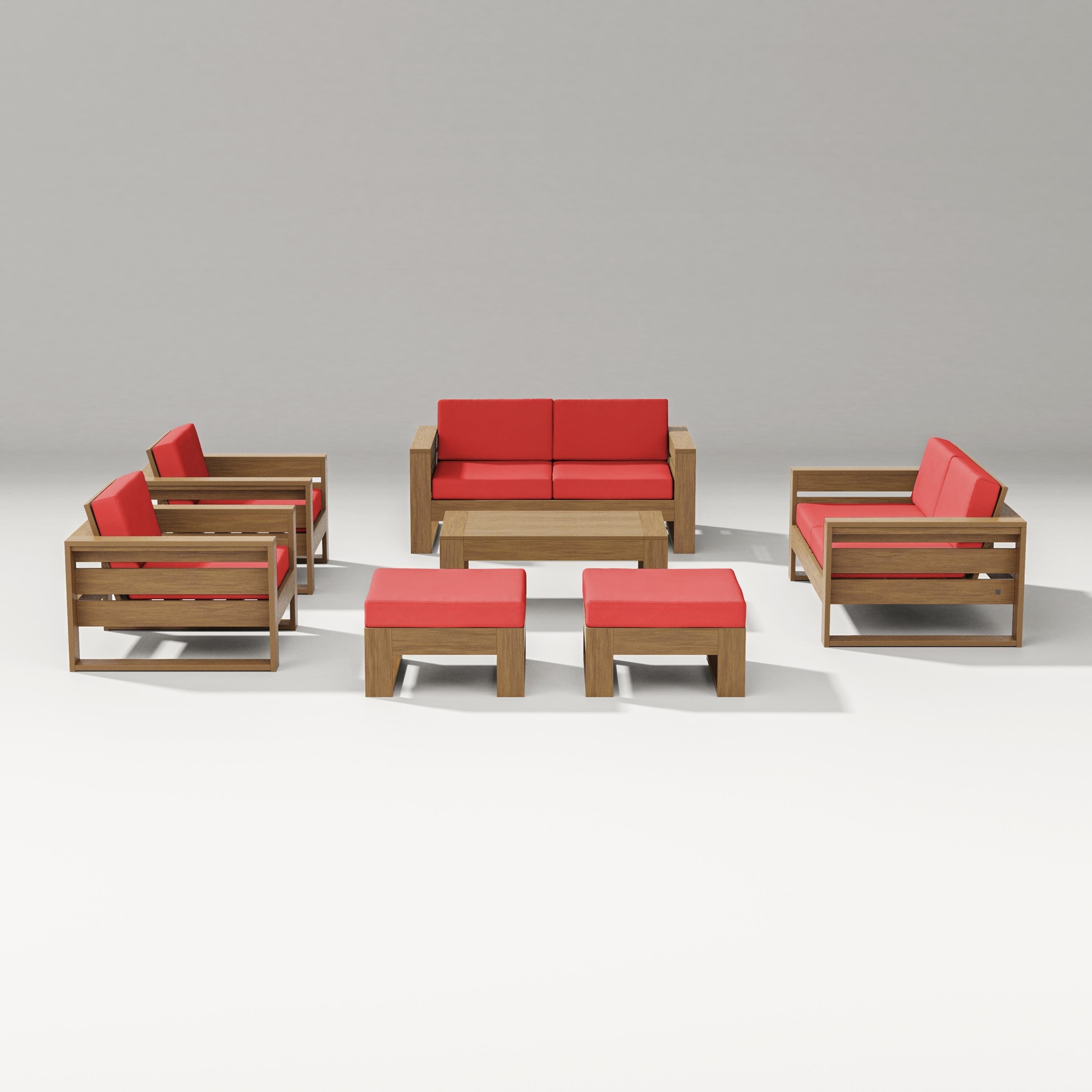 PW Designer Series Latitude 7-Piece Lounge Loveseat Set in Natural / Crimson Linen