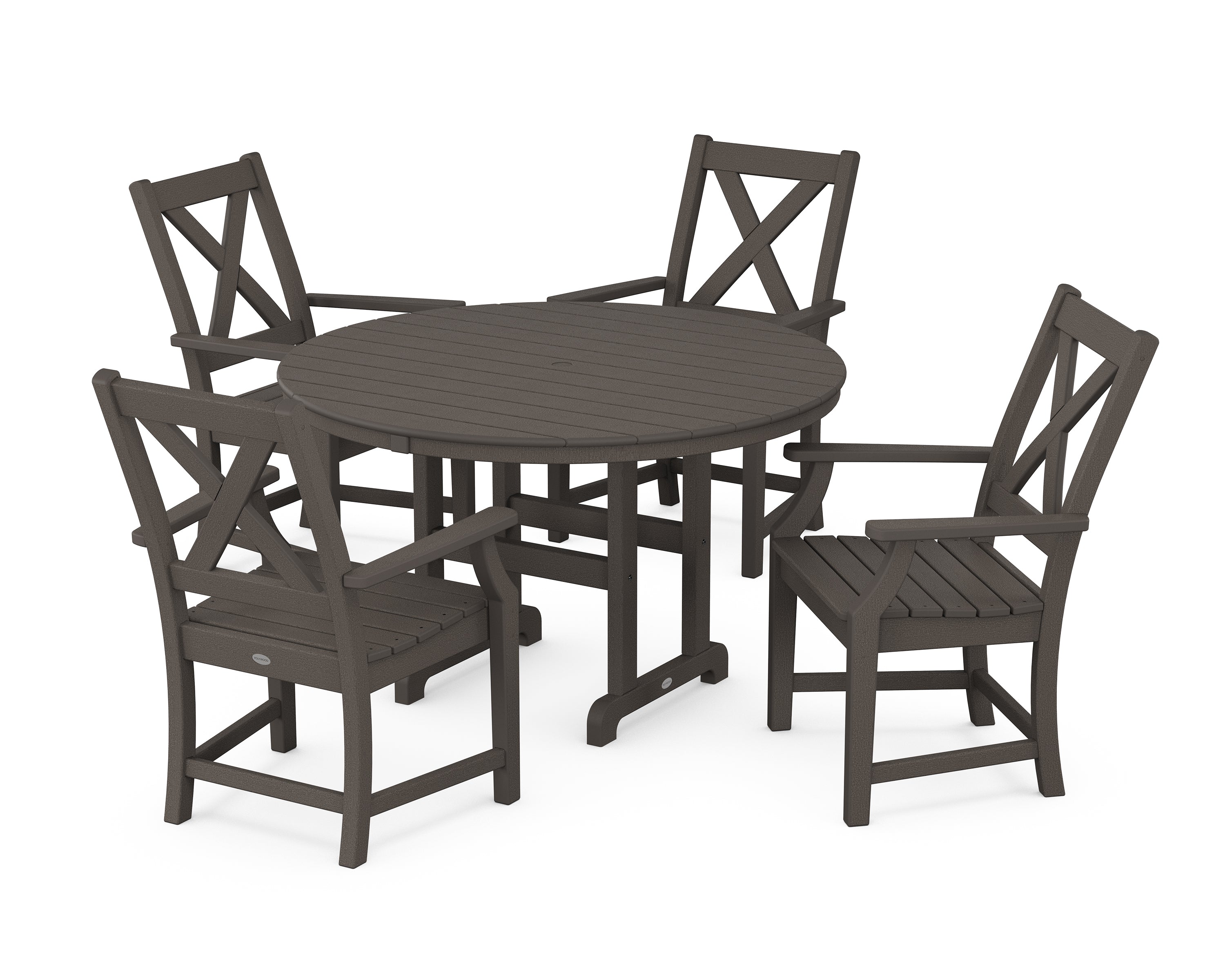 POLYWOOD® Braxton 5-Piece Round Farmhouse Dining Set in Vintage Coffee