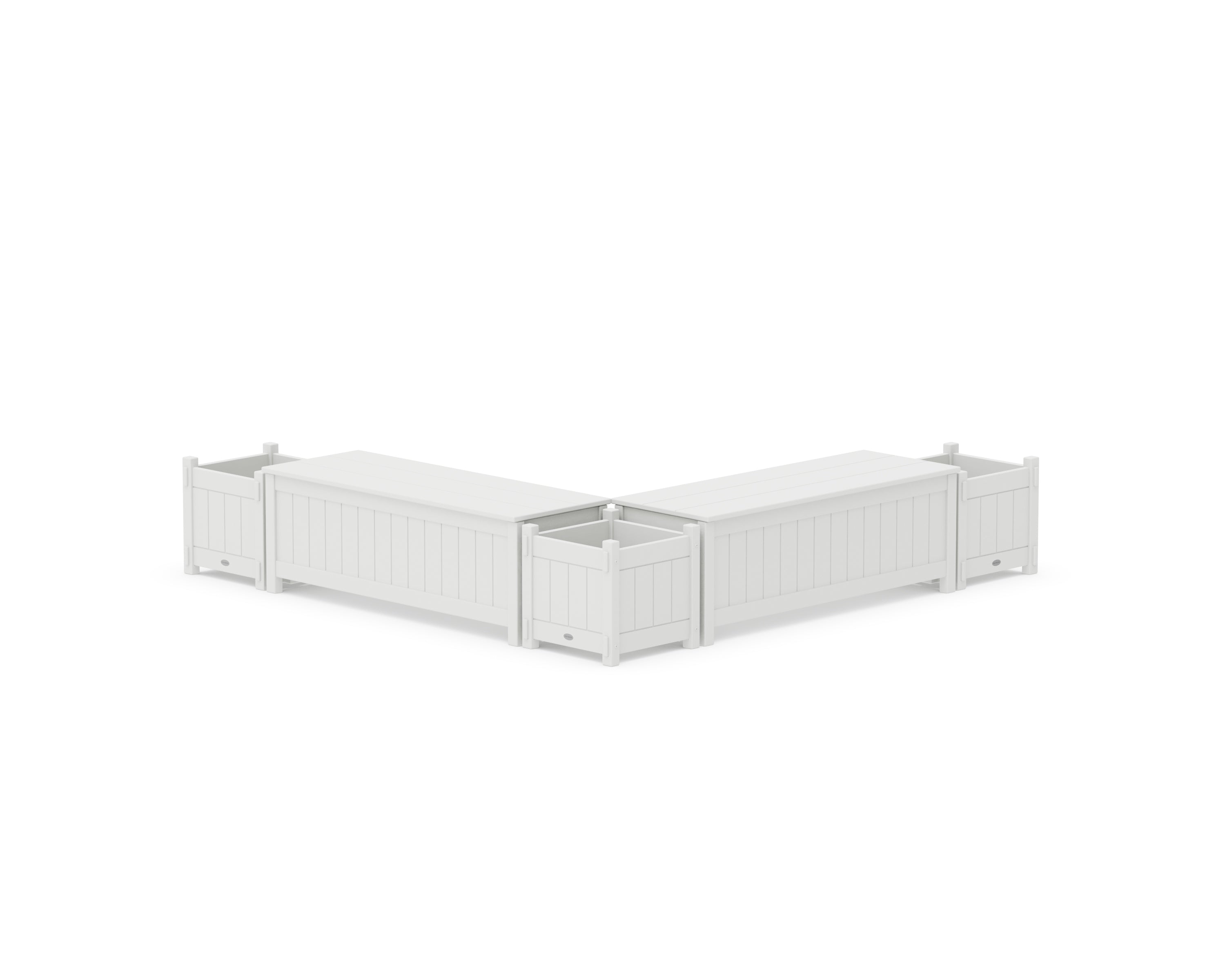 POLYWOOD 48" Vineyard L- Shaped Planter Storage Bench Corner Set in White