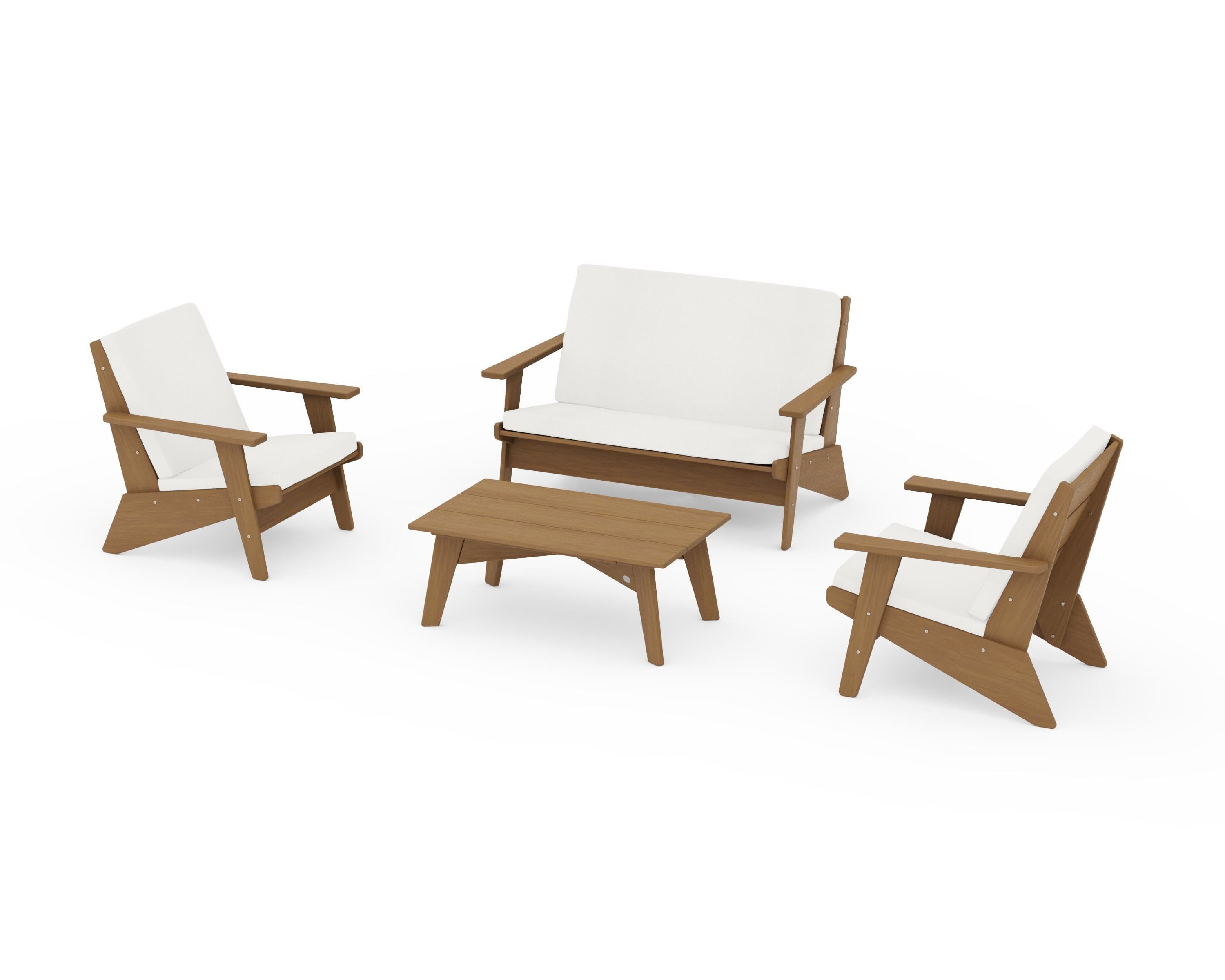 POLYWOOD Riviera Modern Lounge 4-Piece Set in Natural / Natural Linen