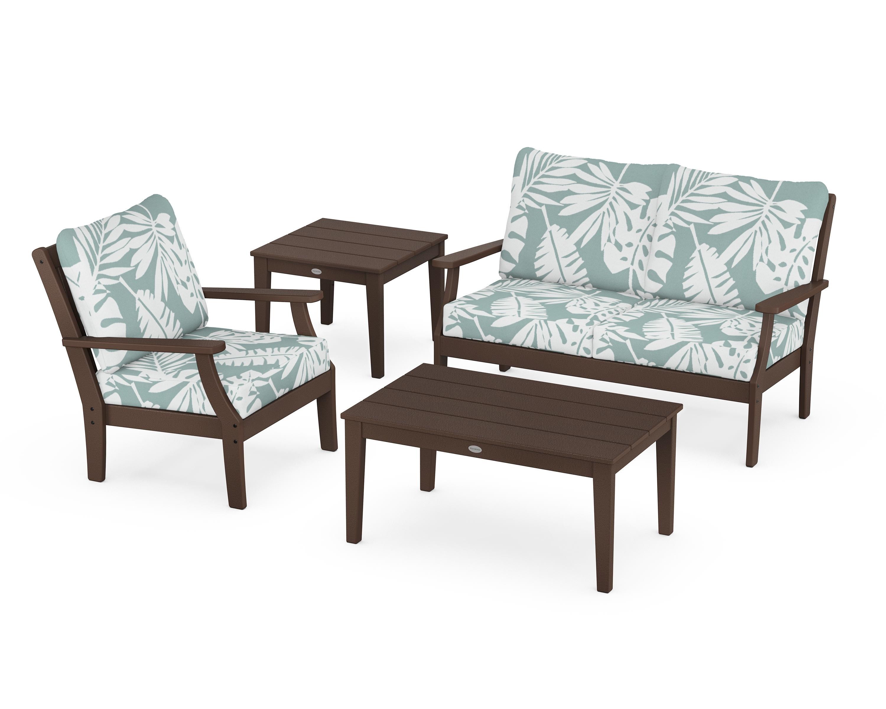 POLYWOOD Braxton 4-Piece Deep Seating Set in Mahogany / Leaf Glacier Spa