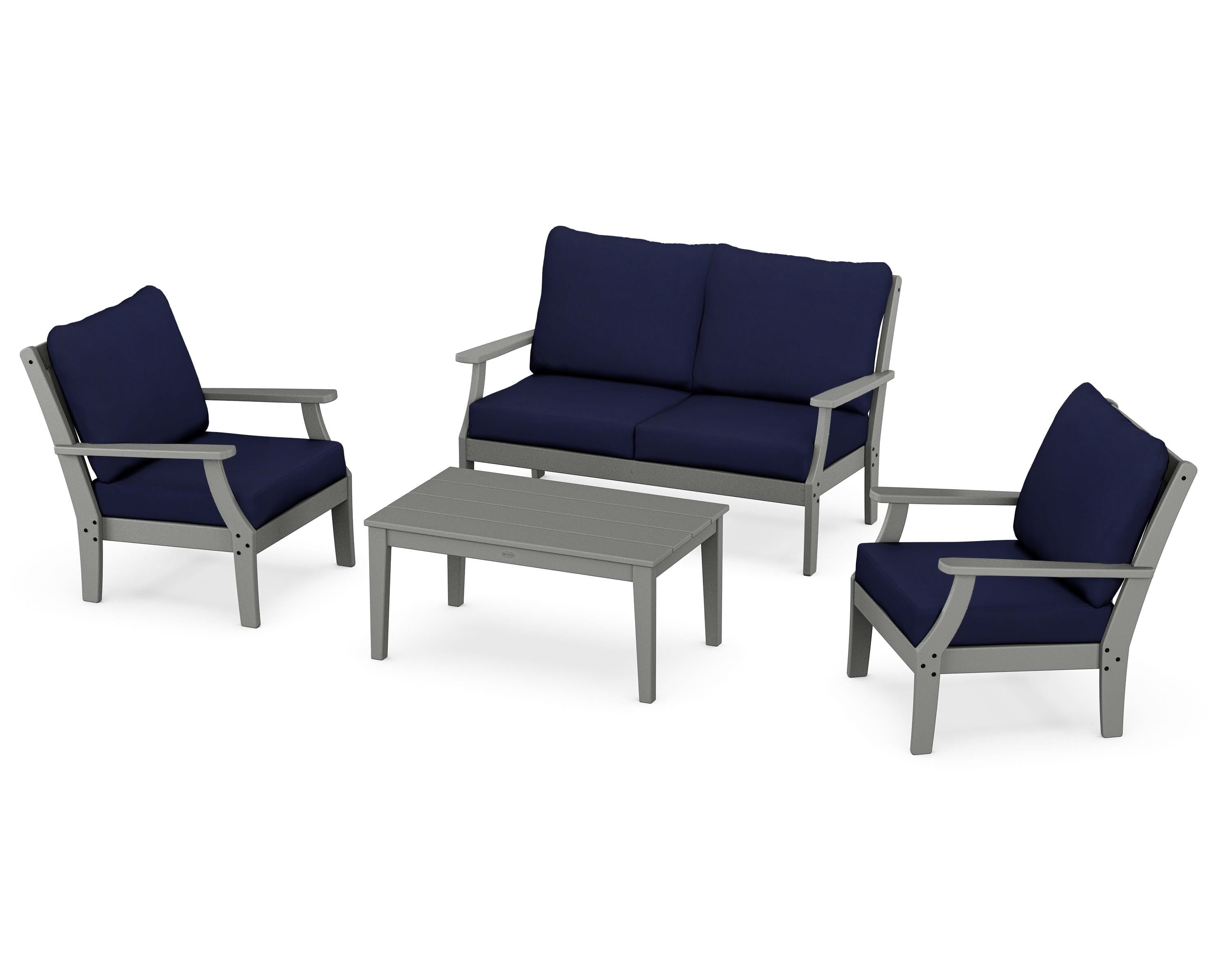 POLYWOOD Braxton 4-Piece Deep Seating Chair Set in Slate Grey / Navy