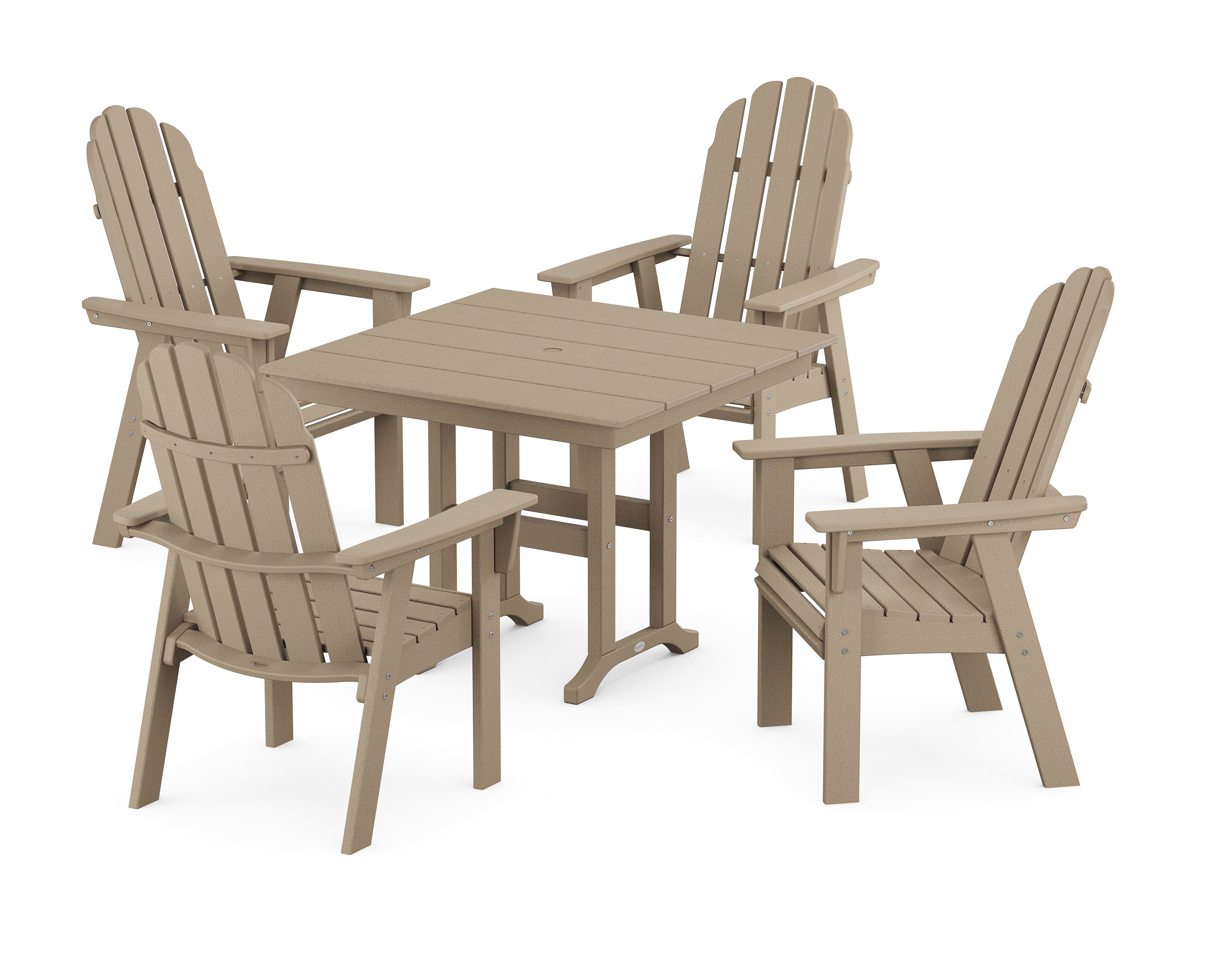 POLYWOOD® Vineyard Curveback Adirondack 5-Piece Farmhouse Dining Set in Vintage Sahara