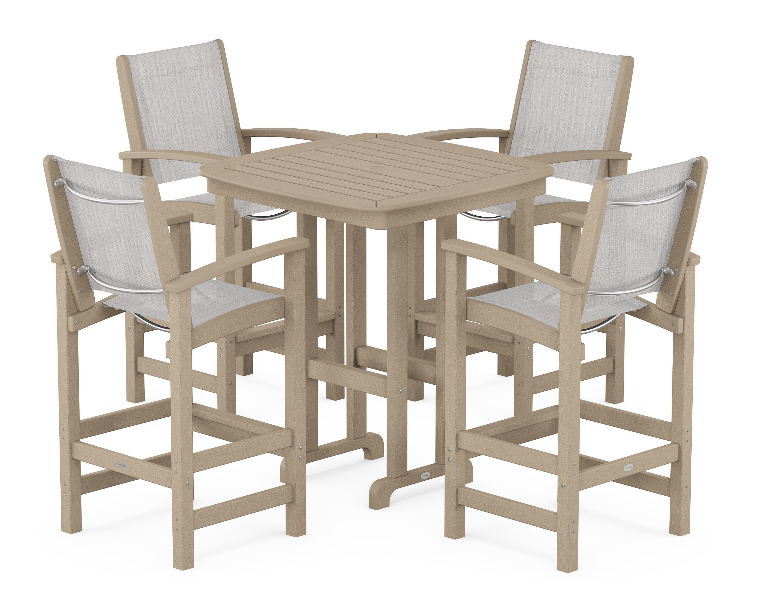 POLYWOOD Coastal 5-Piece Bar Set in Vintage Sahara / Parchment Sling