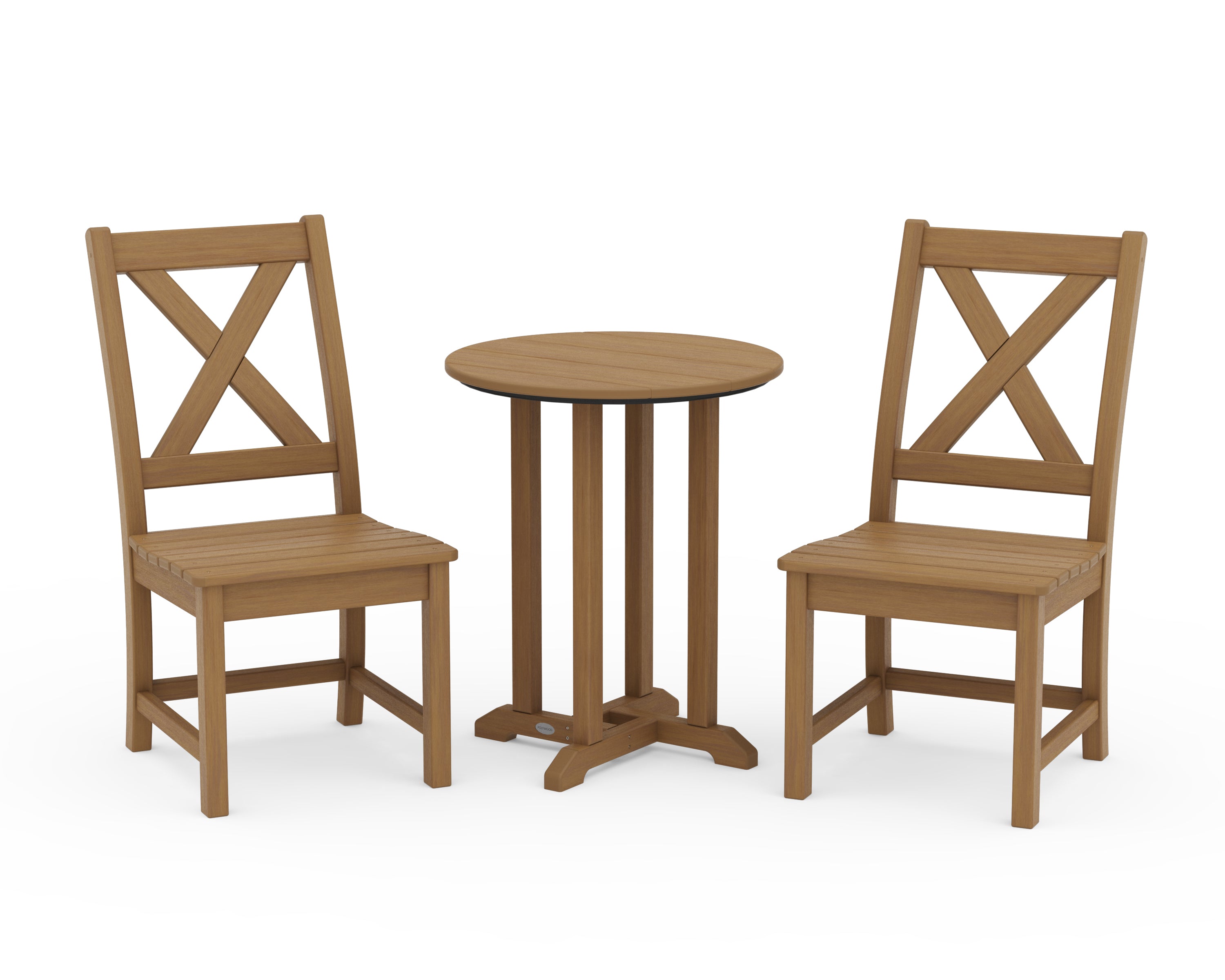 POLYWOOD Braxton Side Chair 3-Piece Round Bistro Dining Set in Natural
