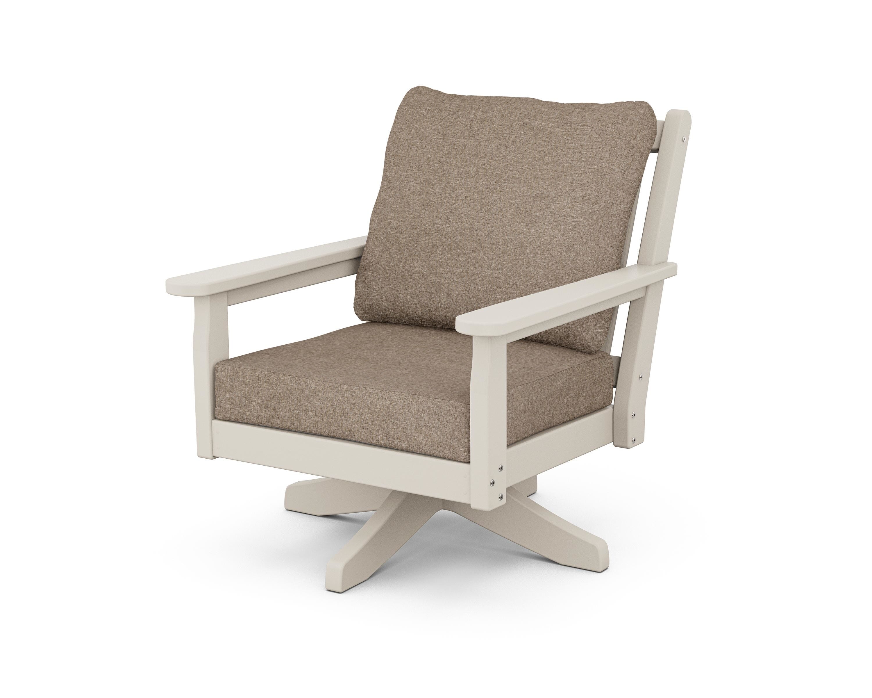 POLYWOOD Chippendale Deep Seating Swivel Chair in Sand / Spiced Burlap