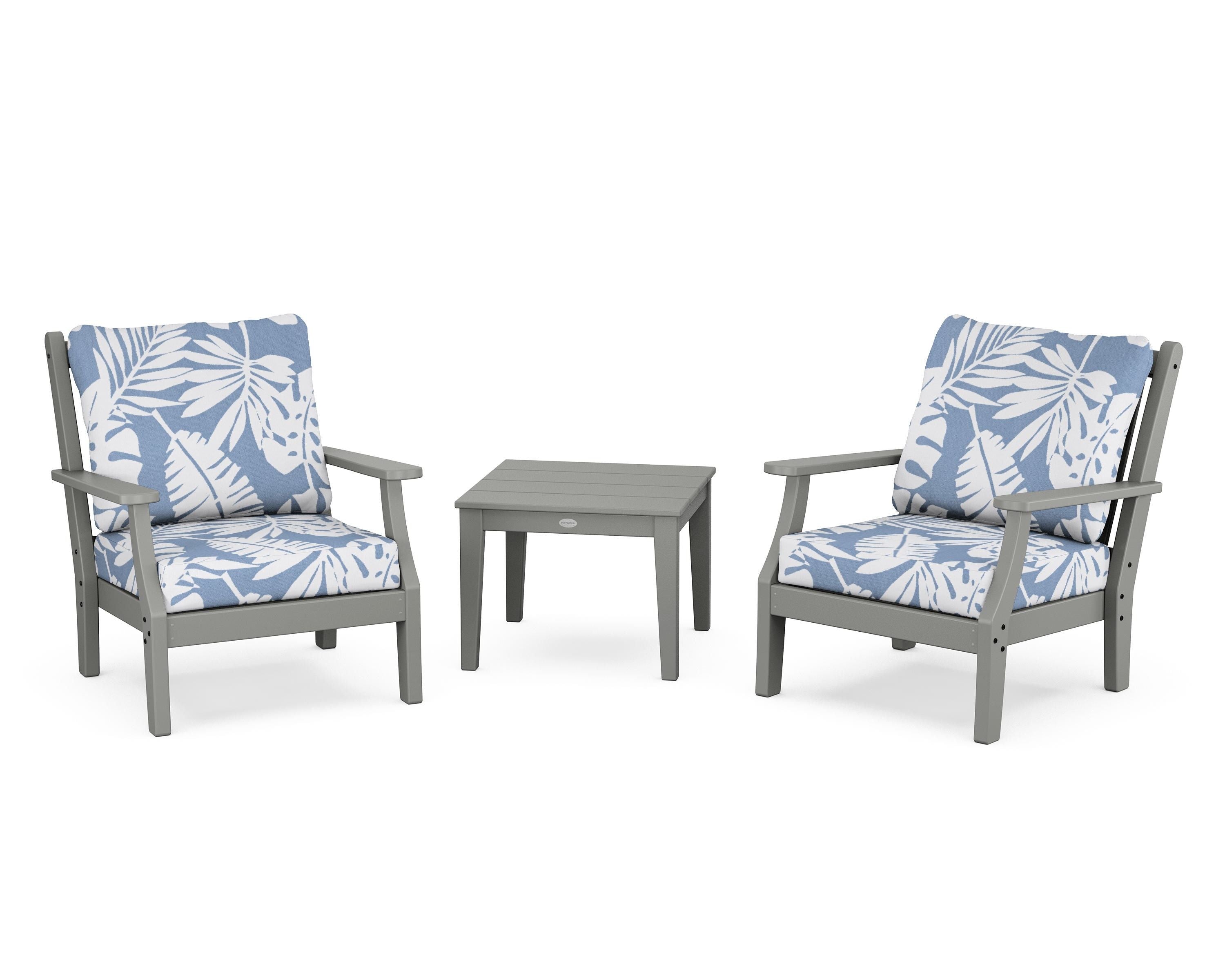 Country Living Wovendale 3-Piece Deep Seating Set in Slate Grey / Leaf Sky Blue